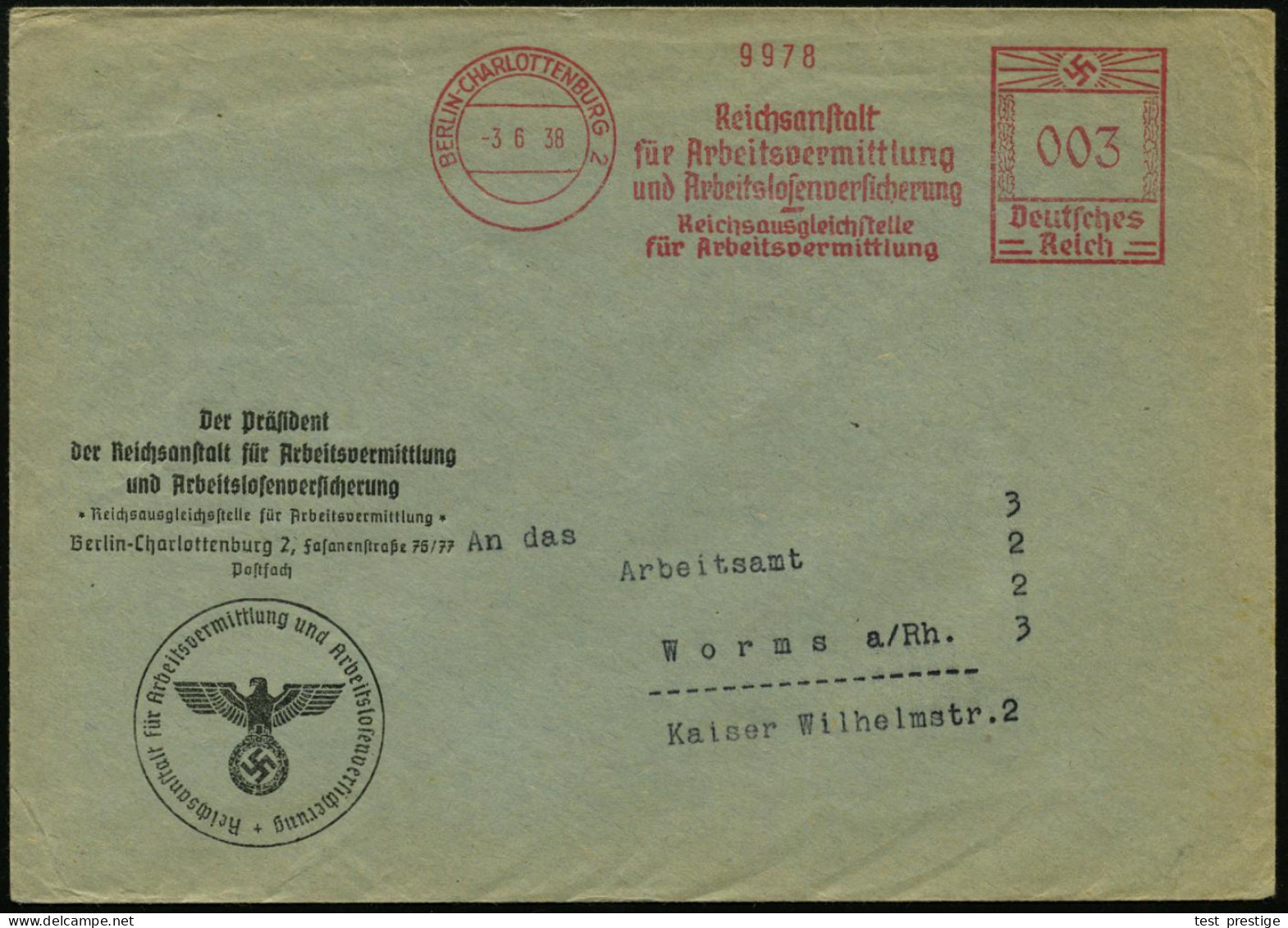 BERLIN-CHARLOTTENBURG 2/ Reichsanstalt/ Für Arbeitsvermittlung/ U.Arbeitslosenversicherung/  Reichsausgleichsstelle.. 19 - Otros & Sin Clasificación