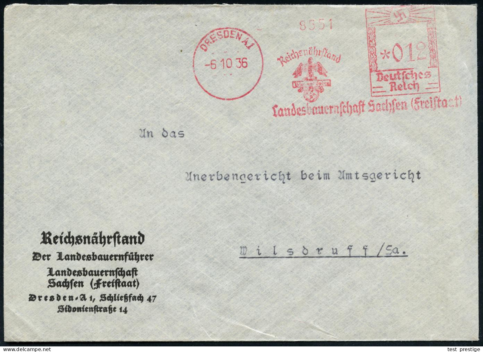 DRESDEN A1/ Reichsnährstand/ Blut U.Boden/ Landesbauernschaft Sachsen 1936 (27.5.) Seltener, Aptierter U. Ungenormter AF - Otros & Sin Clasificación