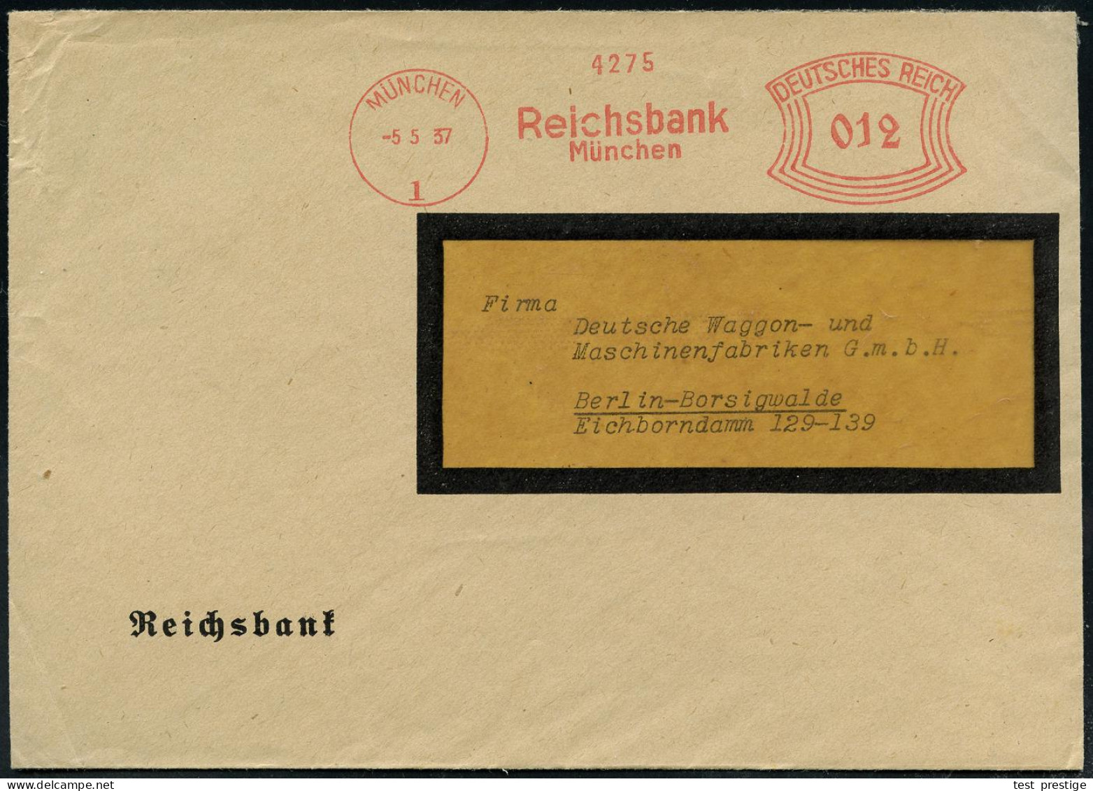MÜNCHEN/ 1/ Reichsbank 1937 (5.5.) AFS Francotyp Auf Dienst-Fern-Bf.: Reichsbank (Dü.E-1CAh) - NS-INSTITUTIONEN & ORGANI - Andere & Zonder Classificatie