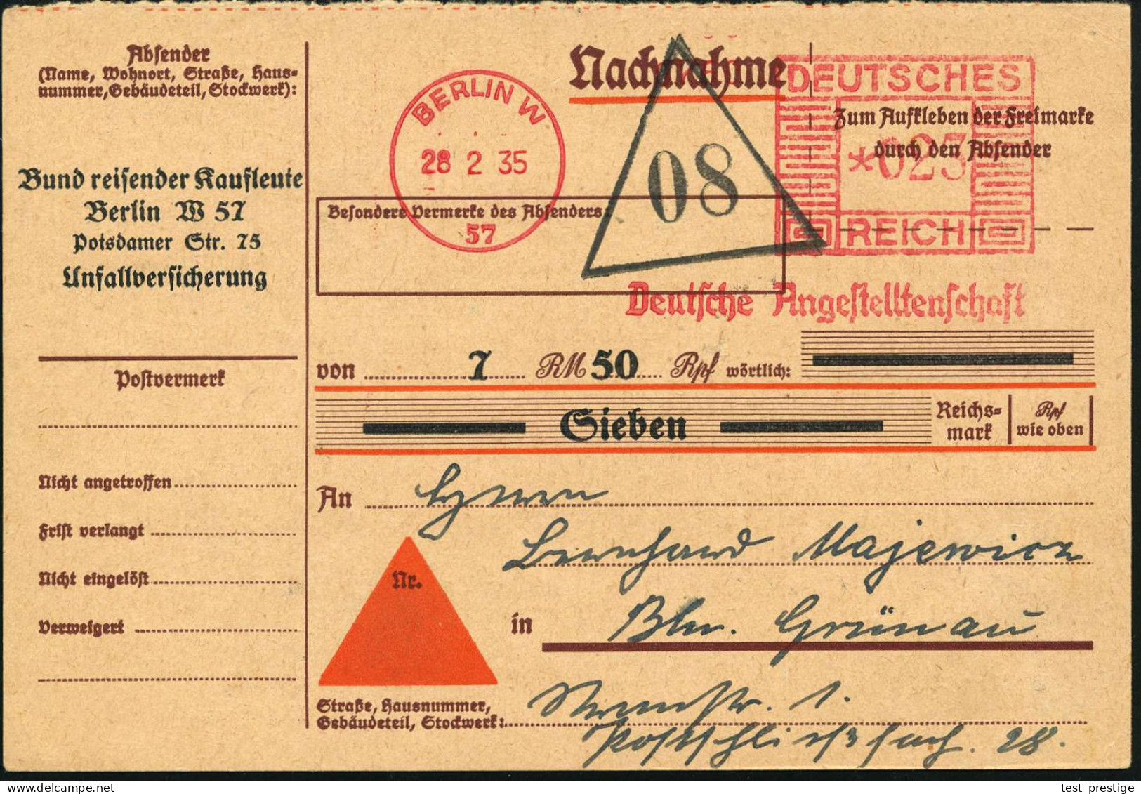 BERLIN W/ 57/ Deutsche Angestelltenschaft 1935 (28.2.) AFS Francotyp 023 Pf. = Deutsche Arbeitsfront (alte DAF-Bezeichnu - Autres & Non Classés