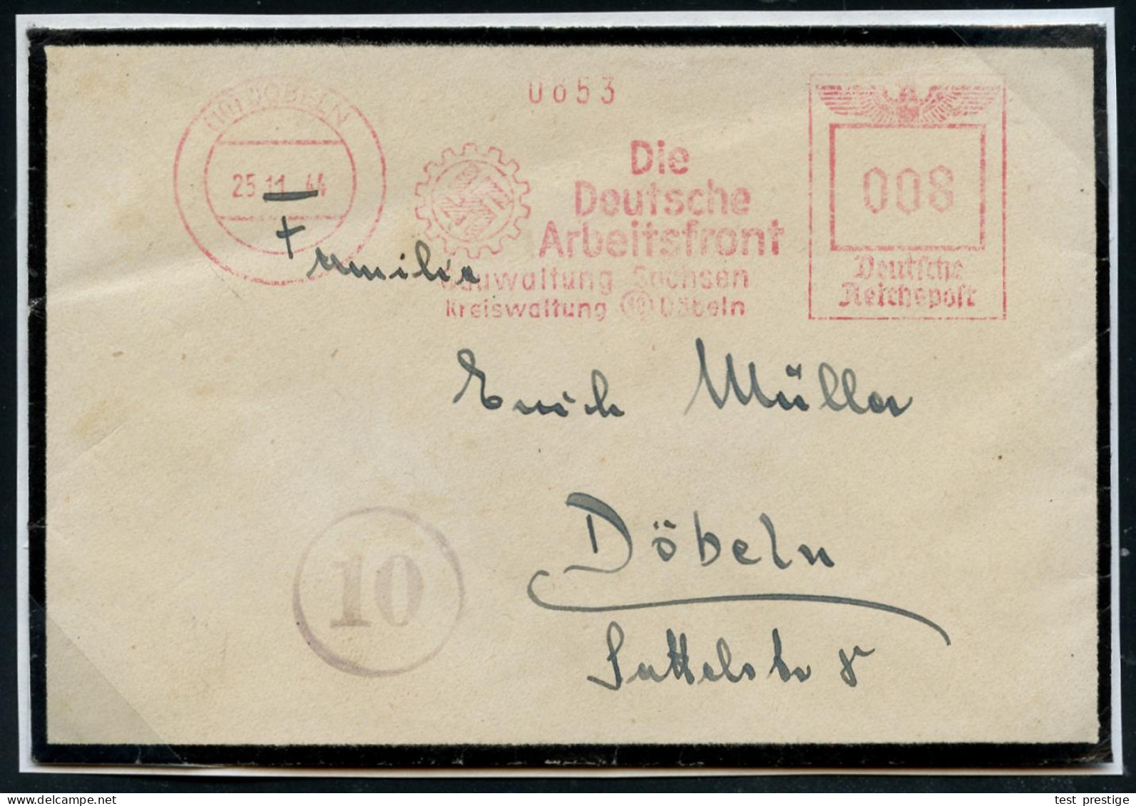 (10) DÖBELN/ Die/ Deutsche/ Arbeitsfront..(10) Döbeln 1944 (25.11.) Seltener AFS Francotyp Mit Postleizgebietszahl ! (DA - Other & Unclassified