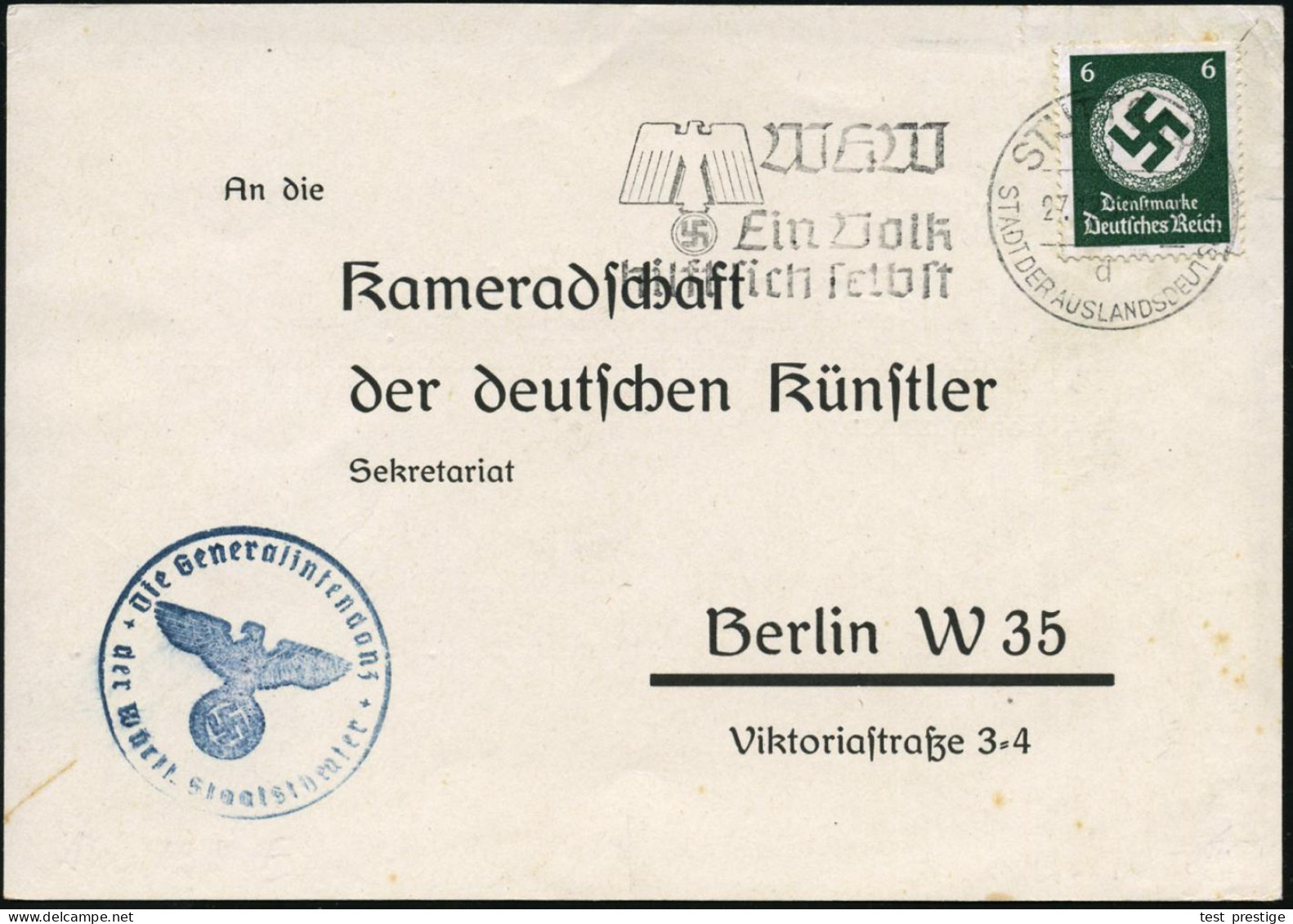 STUTTGART/ 9/ D/ SDA/ WHW/ Ein Volk/ Hilft Sich Selbst 1939 (27.12.) MWSt Auf Dienst-Antwortkt: Kameradschaft Der Deutsc - Other & Unclassified