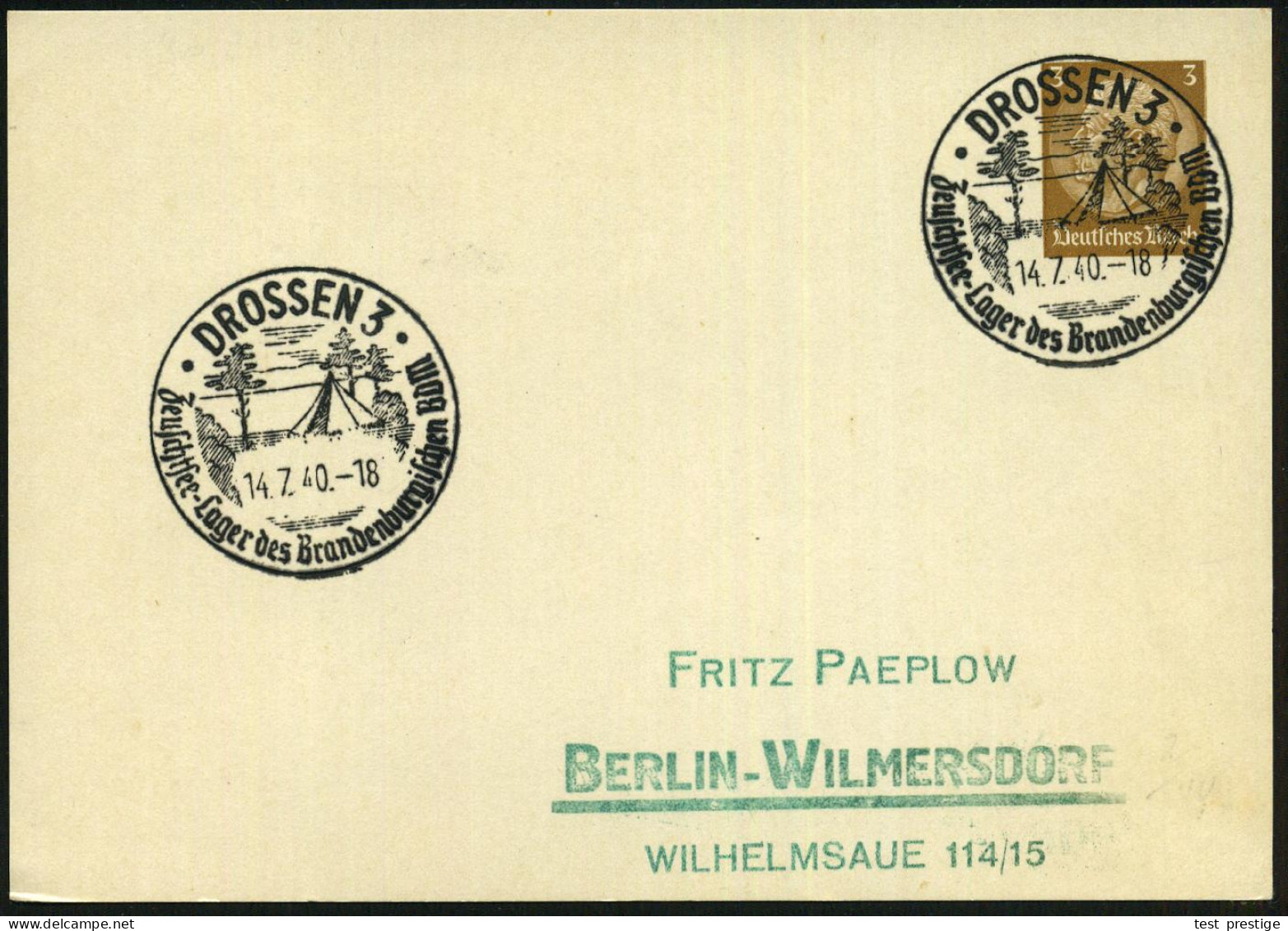 DROSSEN 3/ Zeuschtsee-Lager Des Brandenbg.BDM 1940 (13.7.) SSt = (HJ)-BDM-Lager (Zelt Am Waldsee) Klar Gest. Inl.-Karte  - Sonstige & Ohne Zuordnung