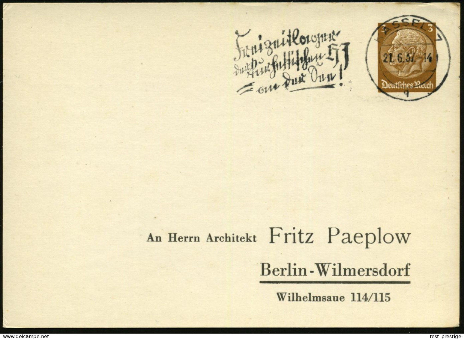 KASSEL 7/ Q/ Freizeitlager/ D.kurherssischen HJ/ An Der See! 1937 (16.7.) Seltener MWSt, Text In Sütterlin Klar Auf PP 3 - Autres & Non Classés