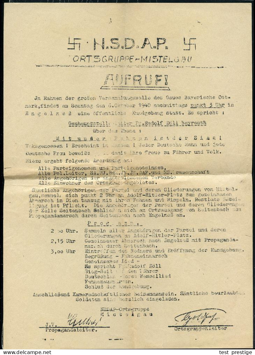 Engelmeß 1940 (6.10.) NSDAP-Flugblatt "Ortsgruppe Mistelgau" Thema "Mit Unser Fahne Ist Der Sieg!" (Format DIN-A4) Gefal - Autres & Non Classés