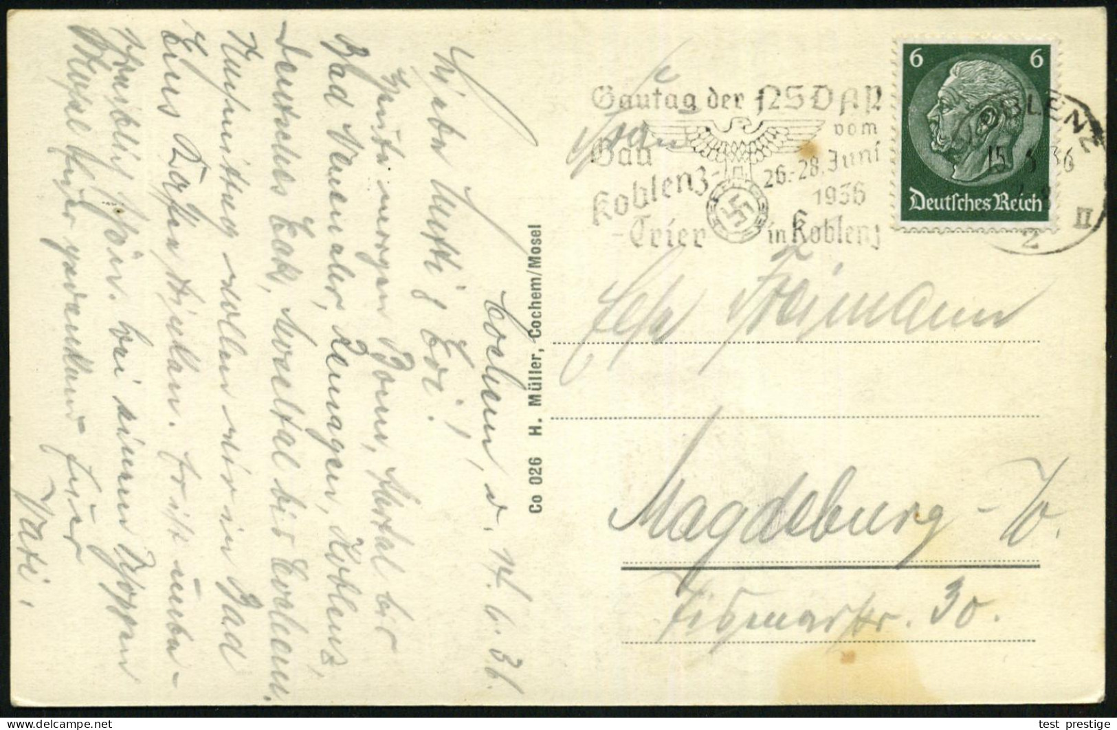 KOBLENZ/ *2II/ Gautag Der NSDAP/ Gau/ Koblenz/ Trier.. 1936 (15.6.) Seltener MWSt Auf S/w.-Foto-Ak. (unten Fleck) Bedarf - Other & Unclassified