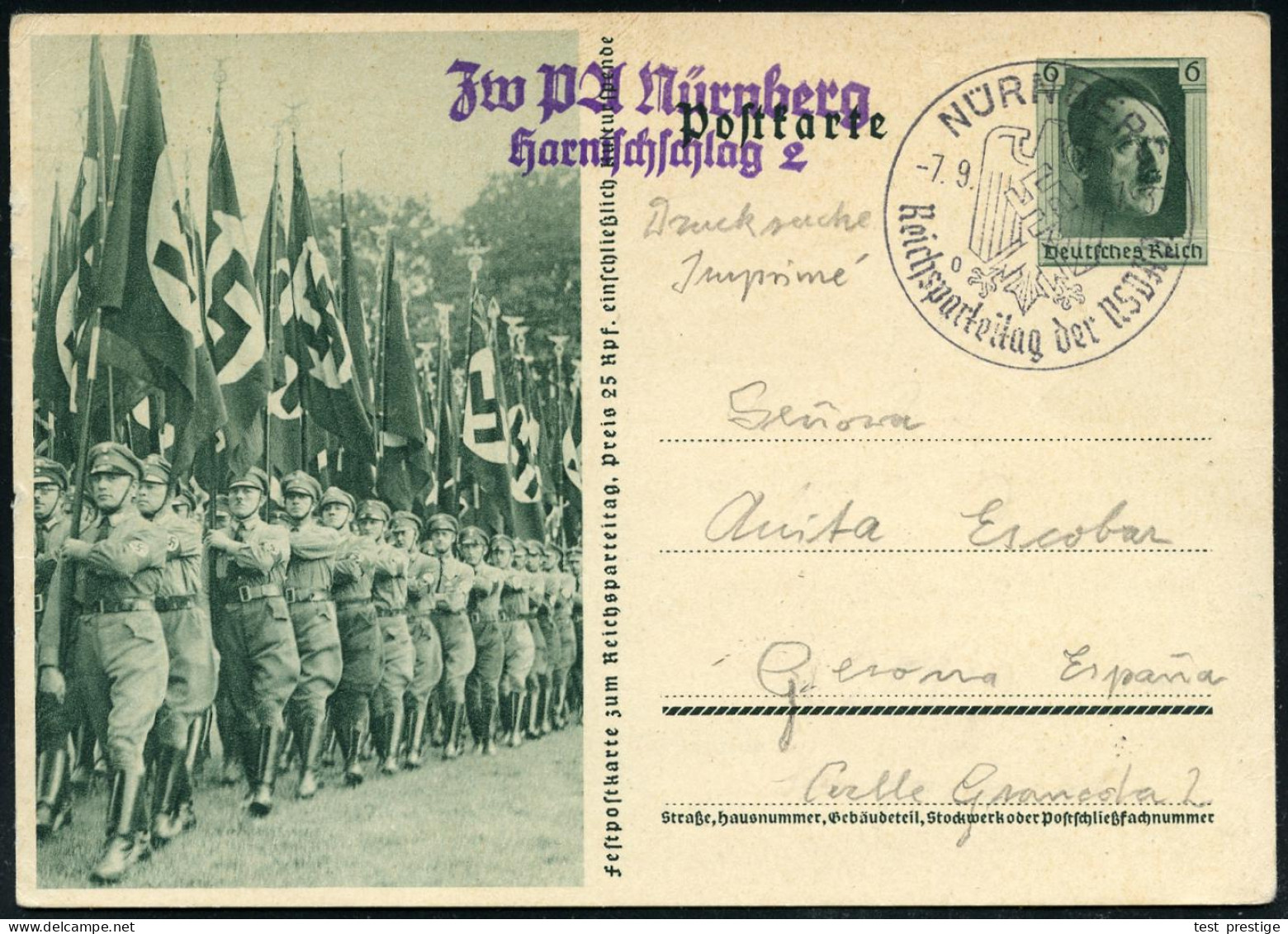 NÜRNBERG/ O/ Reichsparteitag Der NSDAP 1937 (7.9.) SSt Mit UB "o" = NS-Adler + Seltener Viol. 2L: Zw PA Nürnberg/ Harnis - Otros & Sin Clasificación