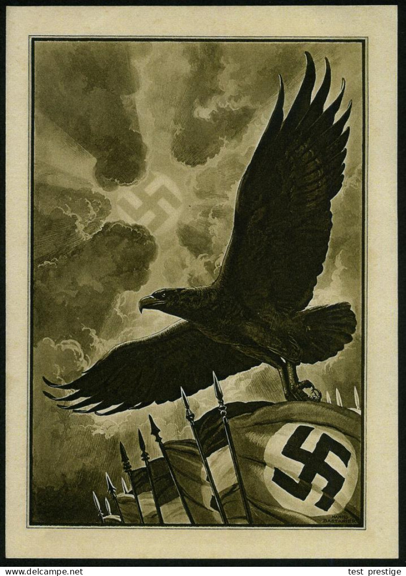 DEUTSCHES REICH 1935 (17.10.) Schmuckblatt-Telegramm: Reichsparteitag 1933 = NS-Adler über Flaggen (rs. Garnisonskirche, - Otros & Sin Clasificación