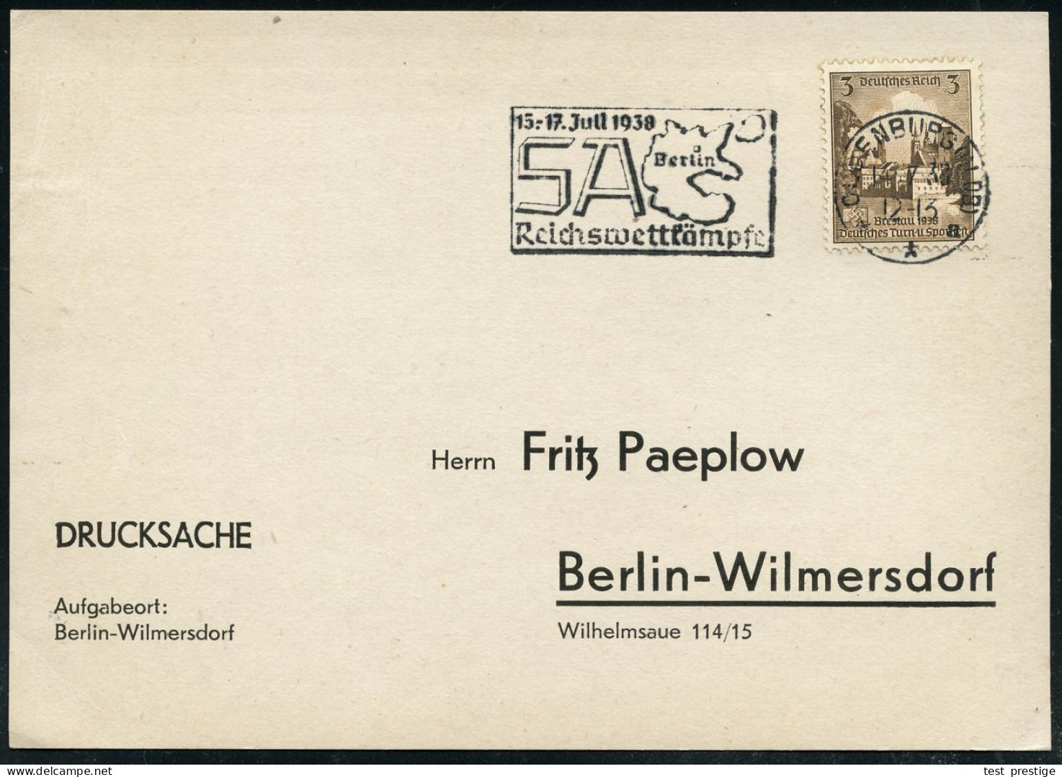 OLDENBURG (OLDB)/ **a/ ..S A/ Reichswettkämpfe 1938 (14.7.) Seltener MWSt (Landkarte Mit Berlin) Klar Gest. Inl.-Karte ( - Sonstige & Ohne Zuordnung