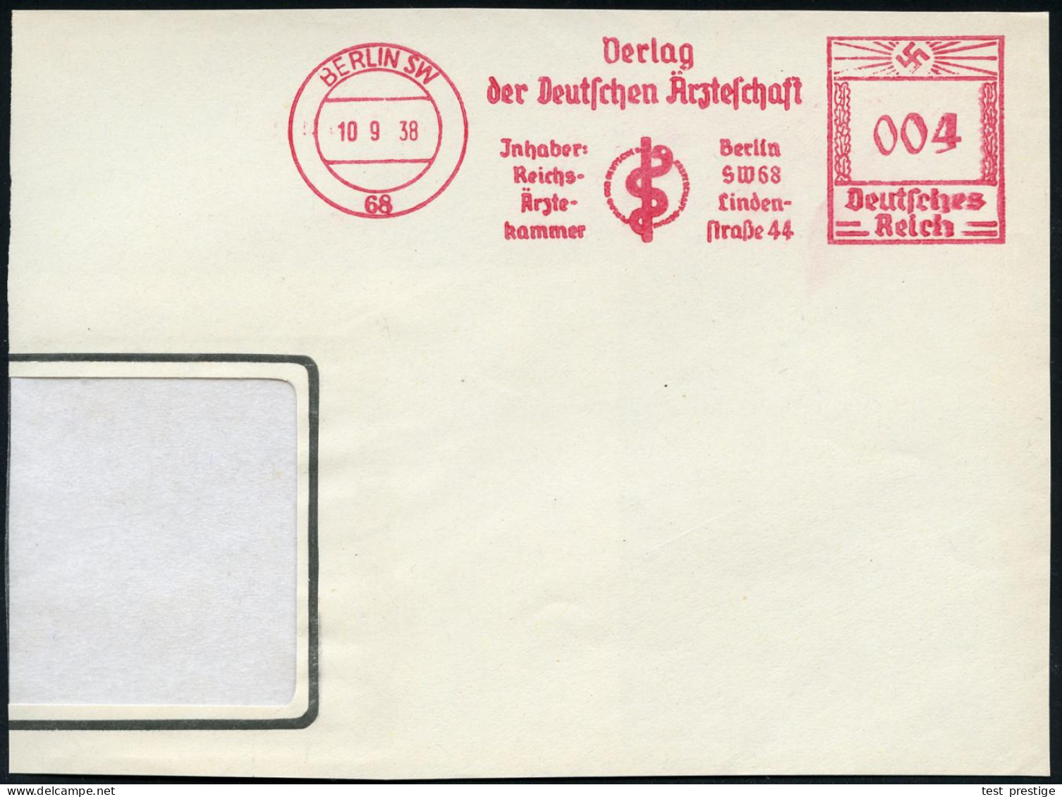 BERLIN SW/ 19/ Verlag/ Der Deutschen Ärzteschaft/ ..Verband D.Ärzte Deutschlands/ (Hartmannbund) 1938 (10.9.) AFS Franco - Autres & Non Classés