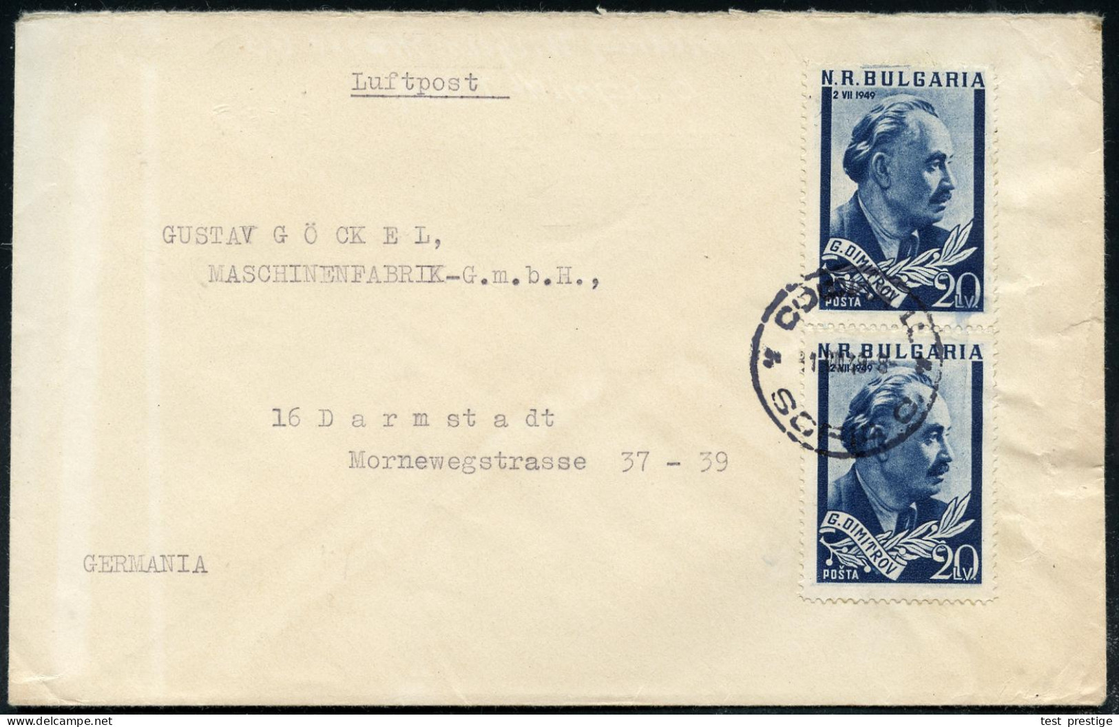 BULGARIEN 1949 20 L. "G. Dimitroff", Paar (= Reichstagsbrand-Angeklagter,  Antifaschist U. Komintern-Vorsitzender) Klar  - Sonstige & Ohne Zuordnung