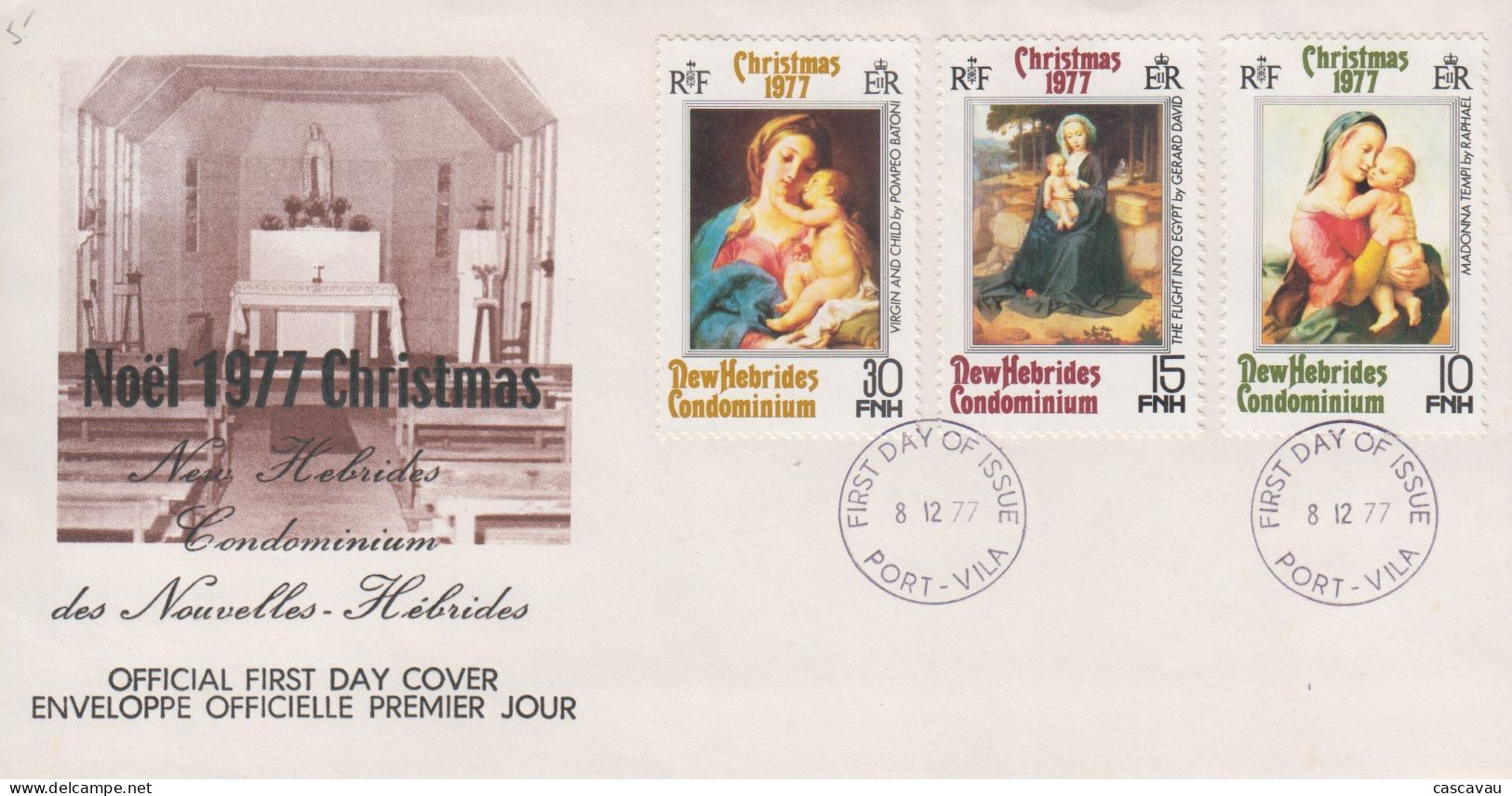 Enveloppe FDC  1er Jour   NOUVELLES  HEBRIDES   Noël  1977 - FDC