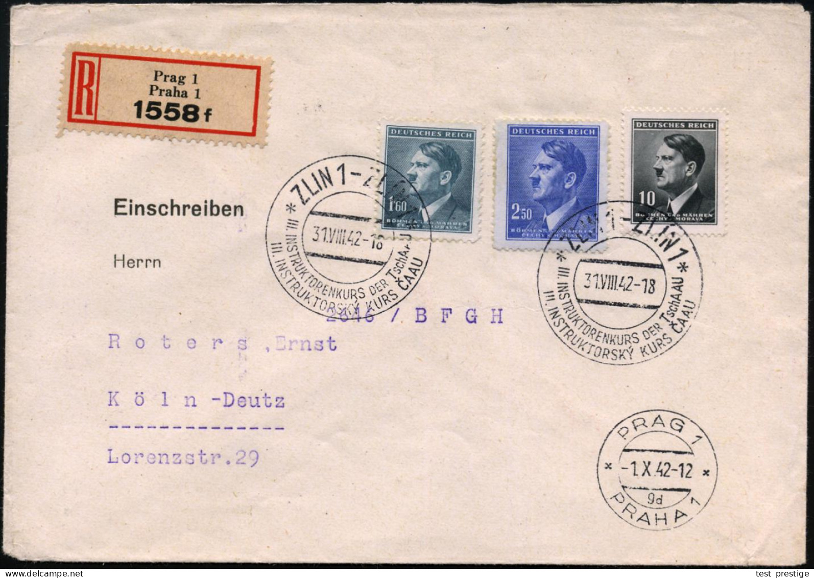 BÖHMEN & MÄHREN 1942 (31.8.) SSt.: ZLIN 1 - ZLIN 1/III. INSTRUKTORENKURS DER TSchAAU (zweisprachig) Auf Hitler 10 H., 1, - Other & Unclassified