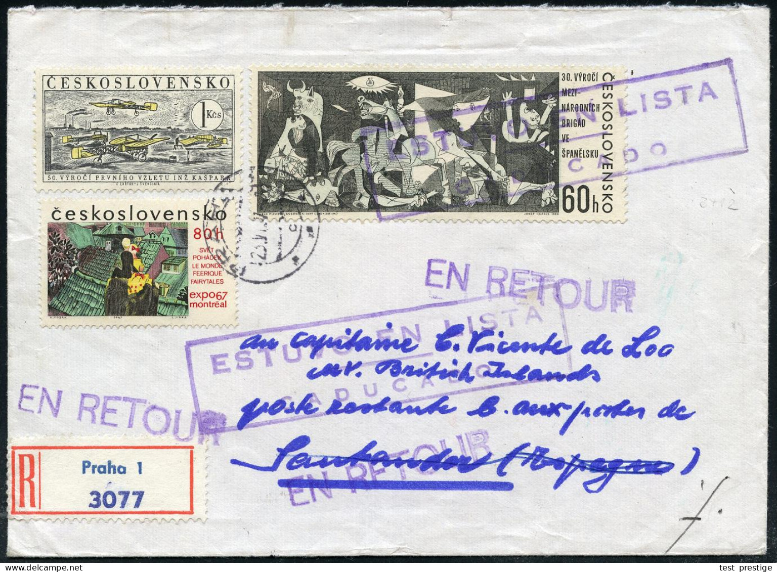 TSCHECHOSLOWAKEI 1967 60 H. Picasso's "Guernica"-Bild U.a. + Div. Retour-1L + "Frist Abgelaufen" (Ra.2) Etc., Ausl.-Reto - Other & Unclassified