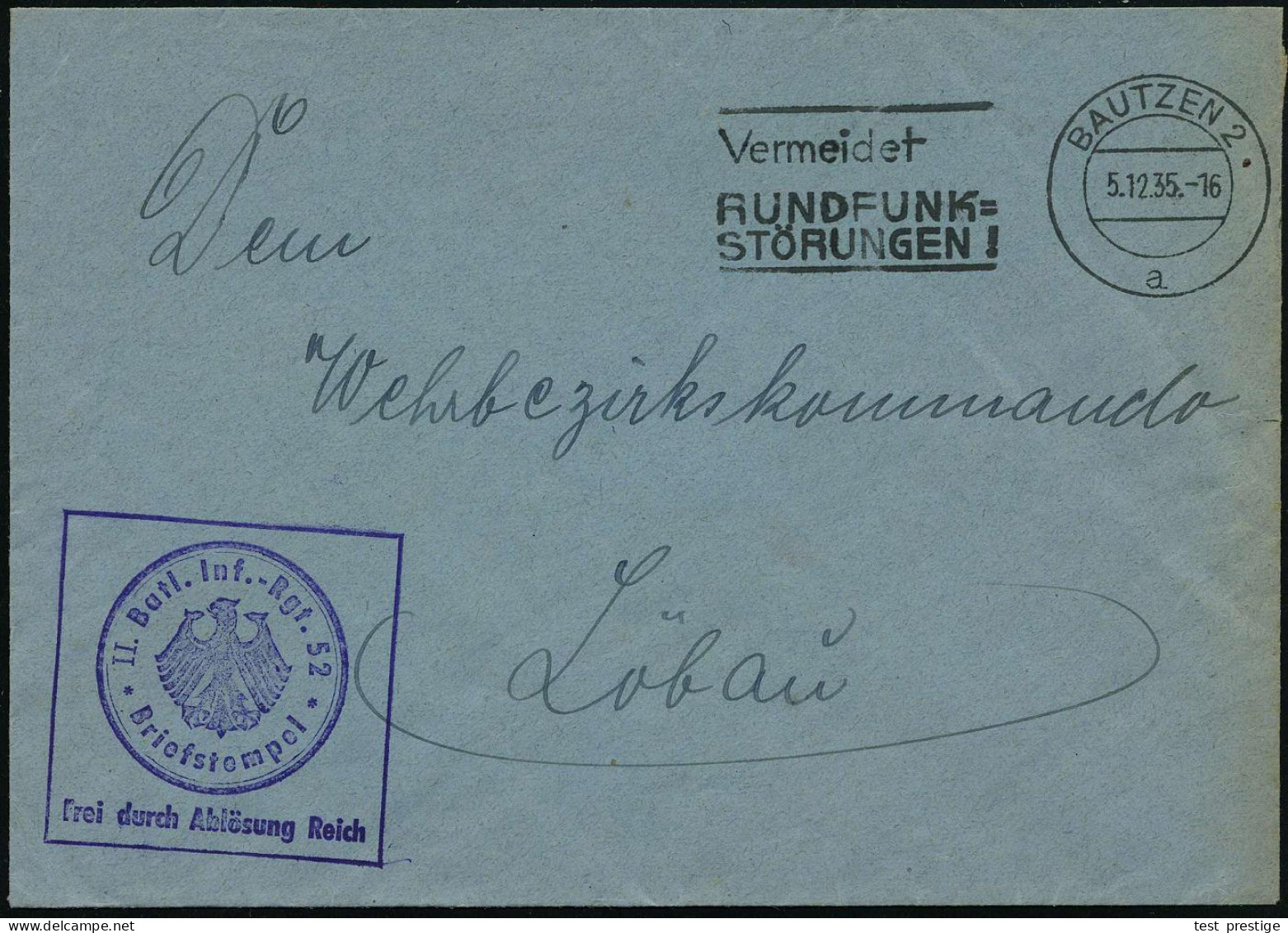 BAUTZEN 2/ A/ Vermeidet/ RUNDFUNK=/ STÖRUNGEN 1935 (5.12.) MWSt + Viol. Ra.: FdAR/II. Batl. Inf.-Rgt. 52 (noch Weimarer  - Otros & Sin Clasificación