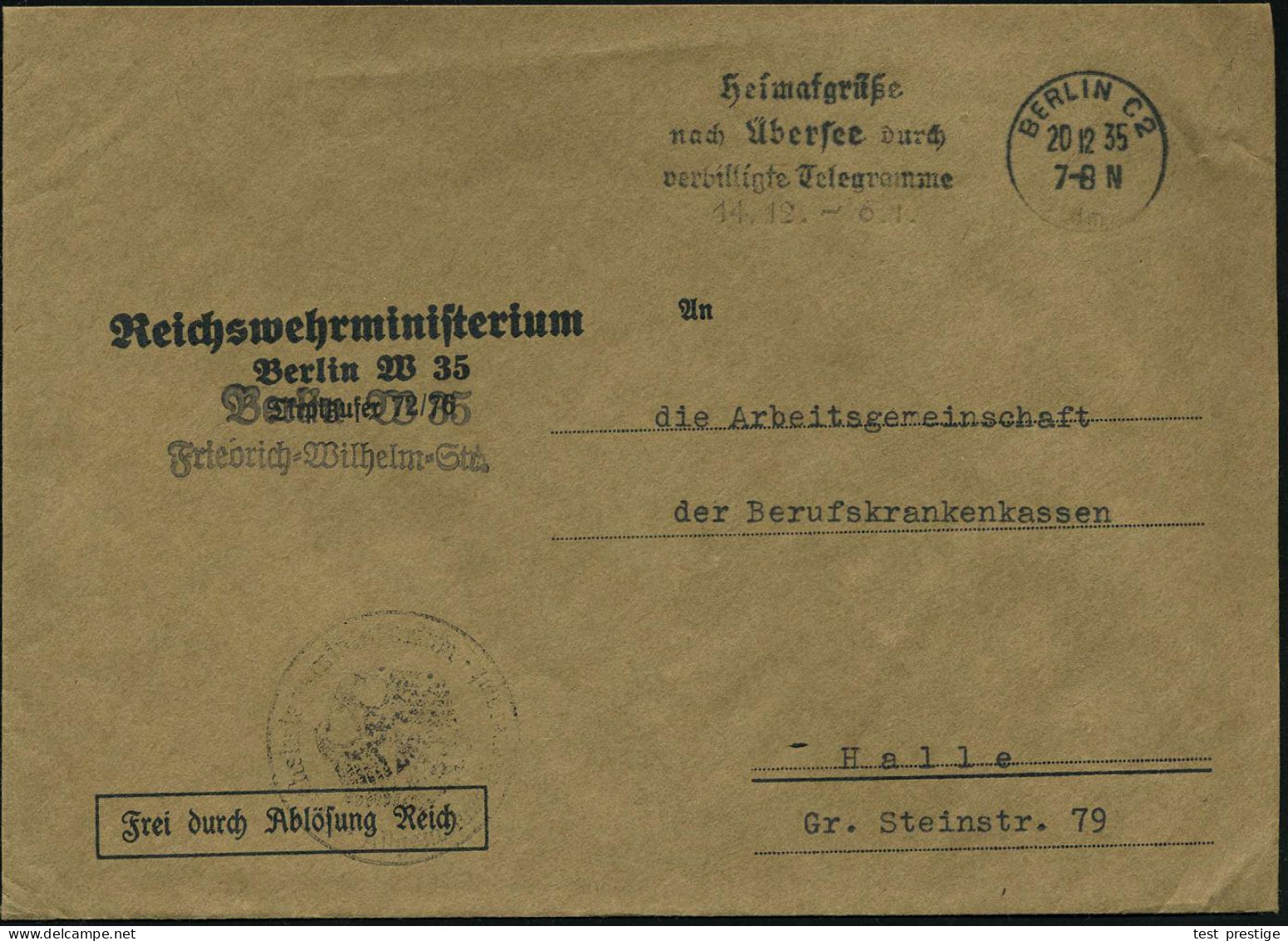 BERLIN W 35 1935 (20.12.) Dienst-Bf.: Reichswehrministerium..Tirpitzufer 72-76/FdAR + Schw. HdN Noch Mit Weimarer Adler! - Other & Unclassified