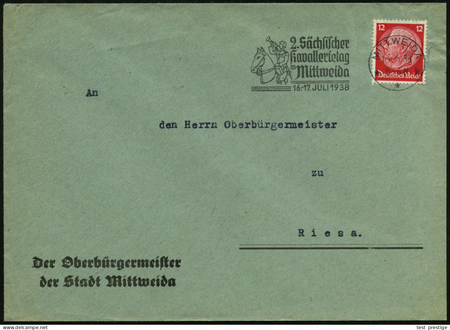 MITTWEIDA/ **k/ 2.Sächs./ Kavallerietag/ 16.-17.JULI 1938 (16.6.) MWSt = Kavallerie-Hornist Der Wehrmacht , Klar Gest. K - Other & Unclassified