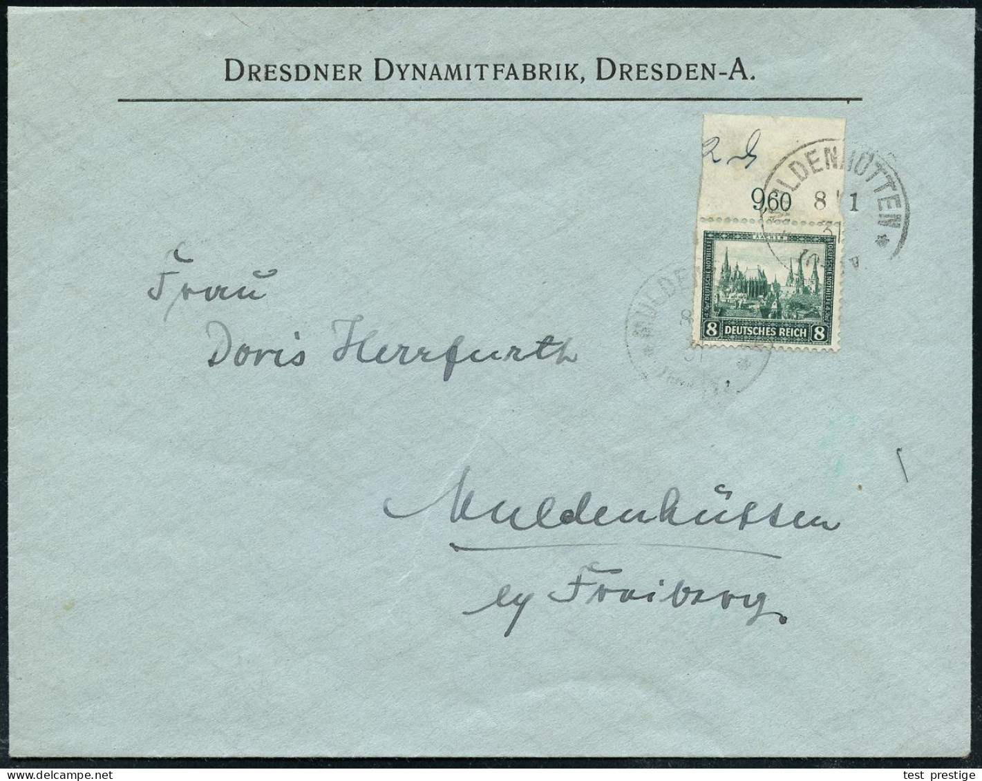 MULDENHÜTTEN/ ** 1931 (8.1.) Nachverwendeter 1K Auf Firmen-Bf.: DRESDNER DYNAMITFABRIK (Frankat.Mäng.) Orts-Bf. - RÜSTUN - Autres & Non Classés