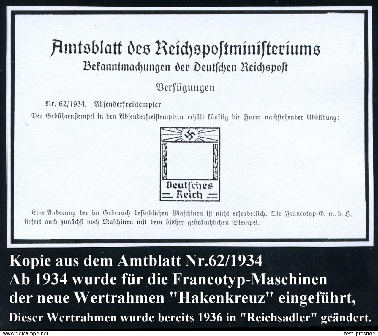 HAMBURG 26/ NOBEL 1937 (24.2.) AFS Francotyp-Musterabdruck "Reichsadler" Glasklar Gest. Francotyp-Musterblatt Vom (Vor)- - Autres & Non Classés