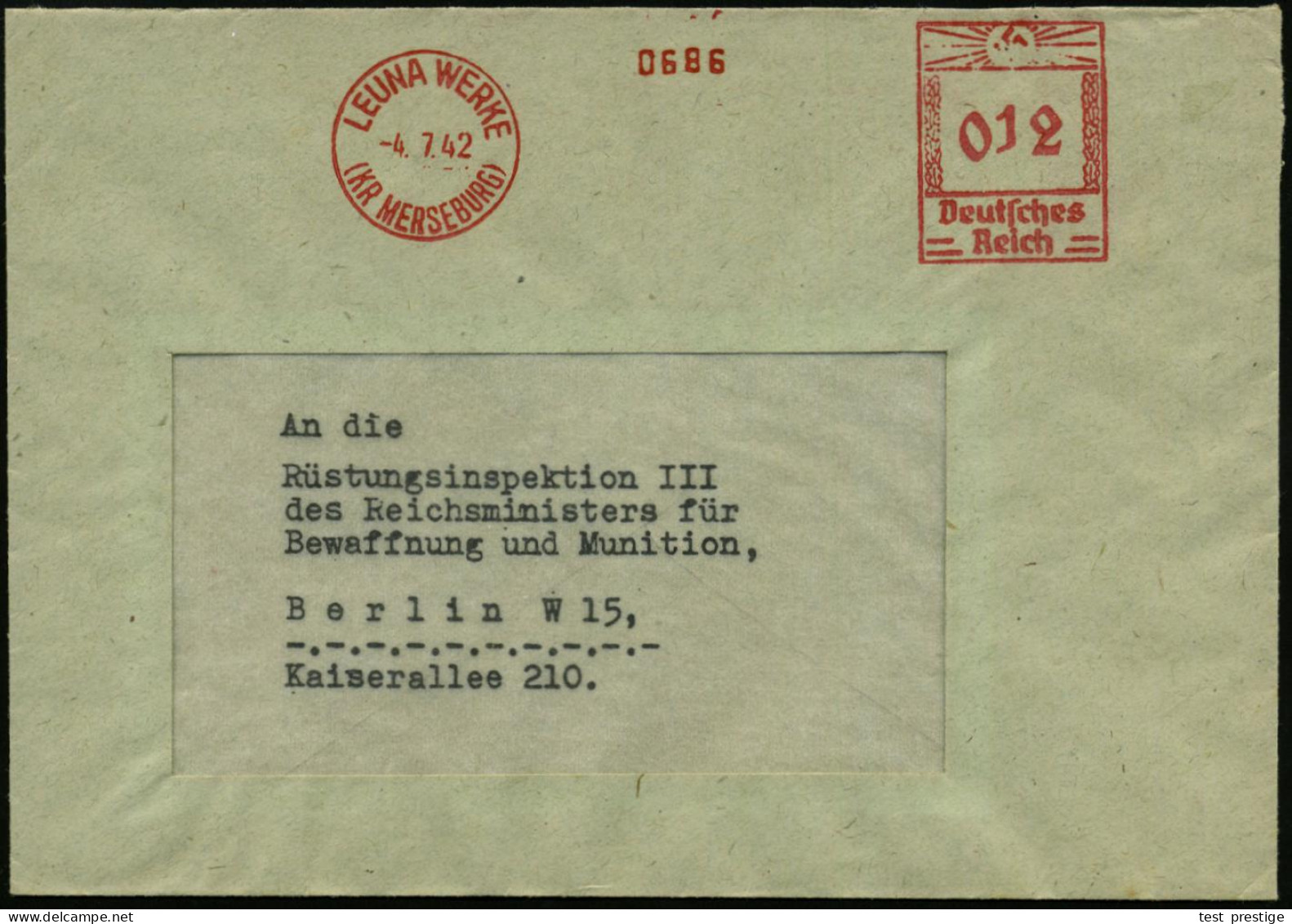 LEUNA WERKE/ (KR.MERSEBURG) 1942 (4.7.) Aptierter AFS  Francotyp  O H N E  Klischee (Tarnung!) = Hauspostamt I.G.-Farben - Sonstige & Ohne Zuordnung