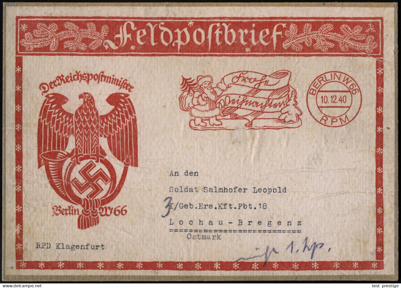 BERLIN SW66/ RPM/ Frohe/ Weihnachten! 1940 (10.12.) Roter Buchdruck-SSt = Weihnachtsmann , Teils In Sütterlin (Adler, Po - Guerre Mondiale (Seconde)