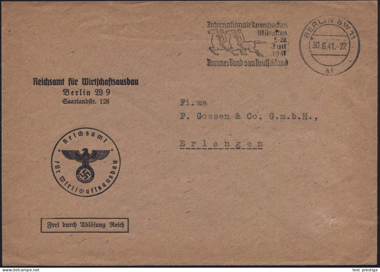 BERLIN SW11 1941 (30.6.) Dienst-Bf: FdAR/Reichsamt Für Wirtschaftsausbau = Geleitet Von K.Krauch, I.G. Farben , Ziel: Rü - 2. Weltkrieg