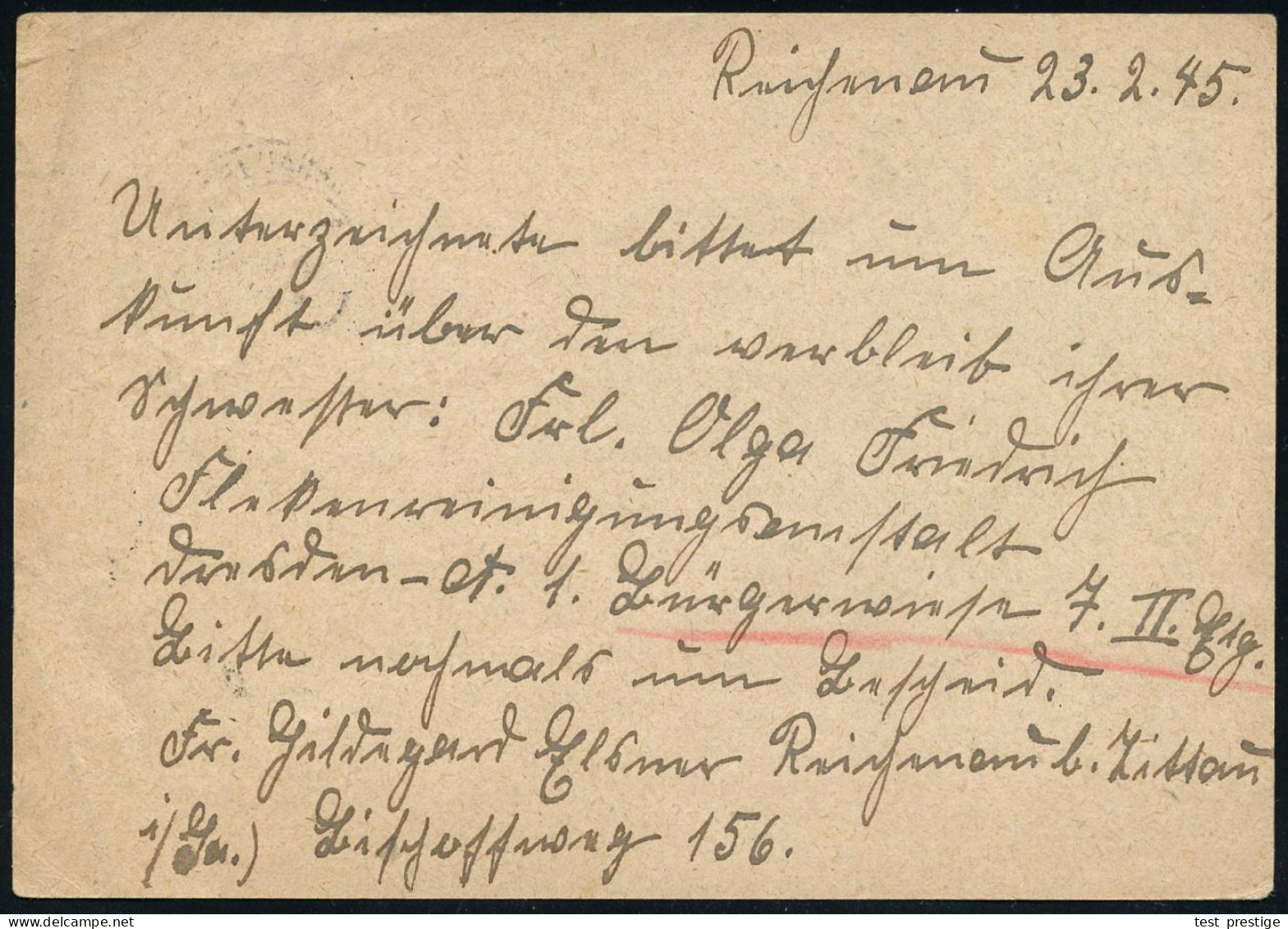 Reichenau /  Reichenau 1945 (27.2.) 2K-Steg: REICHENAU (SACHS)/c Auf 6 + 4 Pf. Goldschmiederkunst (Mi.P 297) An Die Verm - WW2
