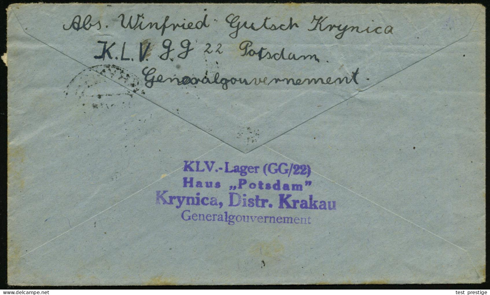 GENERALGOUVERNEMENT 1943 (19.12.) 2K-Steg: KRYNICA/h/(DISTR KRAKAU) + Viol. 4L: KLV.-Lager (GG/22)/Haus "Potsdam" / Kryn - Sonstige