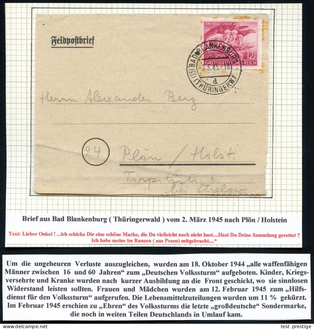 (15) BAD BLANKENBURG/ A/ (THÜRINGERW) 1945 (2.3.) 2K-Steg Mit Postleitgebietszahl Auf EF 12 + 8 Pf. "Volksstum" = Die Le - WO2