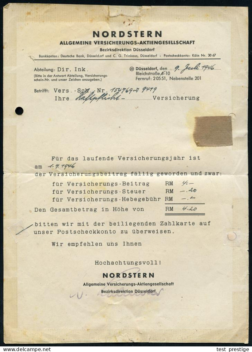 DÜSSELDORF/ 8/ Versichere Bei/ NORDSTERN 1946 (15.7.) Seltener, Aptierter AFS Francotyp "Hakenkreuz" = Entfernt Mit Neue - Otros & Sin Clasificación