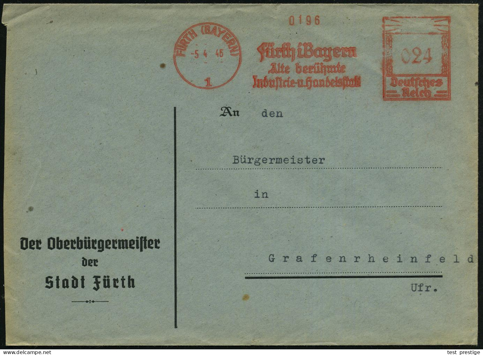 FÜRTH (BAYERN)/ 1/ ..Alte Berühmte/ Industrie-u.Handelsstadt 1946 (5.4.) Aptierter AFS Francotyp "Hakenkreuz" =  N U R   - Sonstige & Ohne Zuordnung