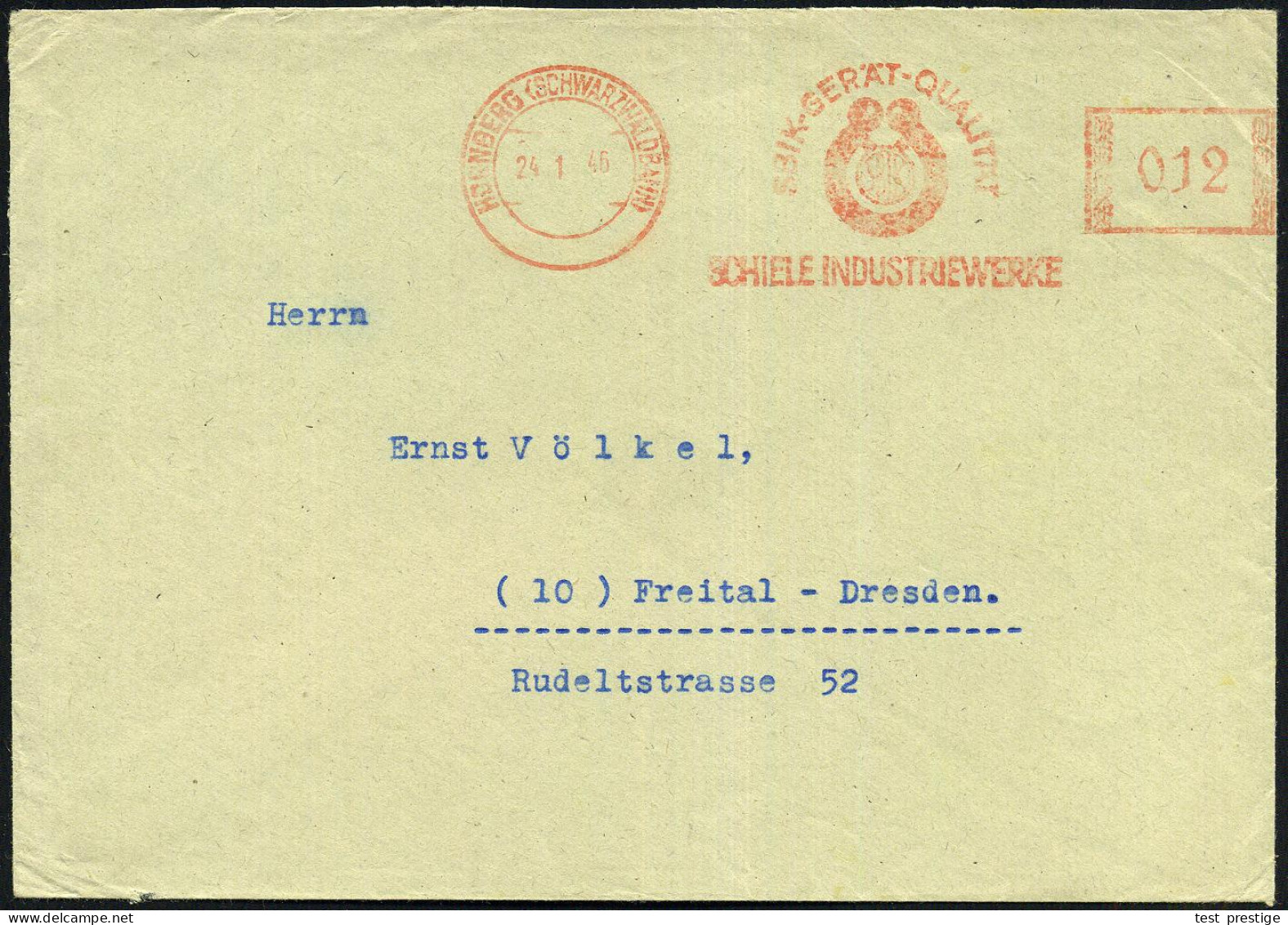 HORNBERG (SCHWARZWALDBAHN)/ ..SCHIELE INDUSTRIEWERKE 1946 (24.1.) Aptierter AFS Francotyp "Hakenkreuz"  = Entfernt + äuß - Autres & Non Classés