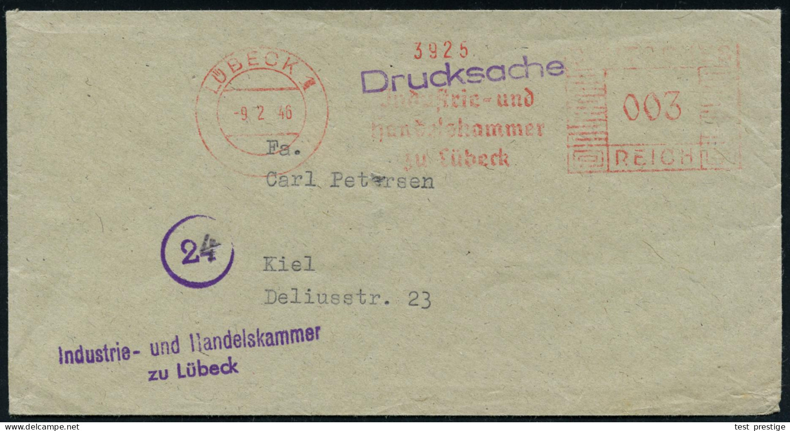 LÜBECK 1/ Industrie-u./ Handelskammer.. 1946 (9.2.) AFS Francotyp "Mäanderrechteck"  U N V E R ä N D E R T  Weiterverwen - Other & Unclassified