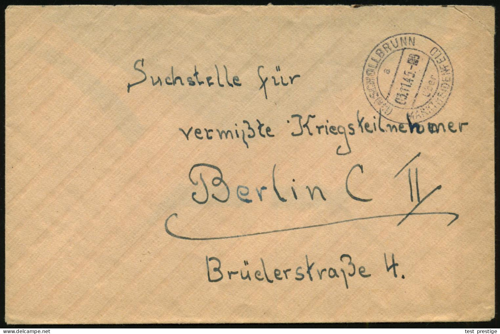 (13a) SCHOLLBRUNN/ A/ über/ MARKTHEIDENFELD 1945 (3.11.) 2K-Steg = PSt.I Ohne Freivermerk, Portofreier Bf. (kl. Eckriß)  - Autres & Non Classés