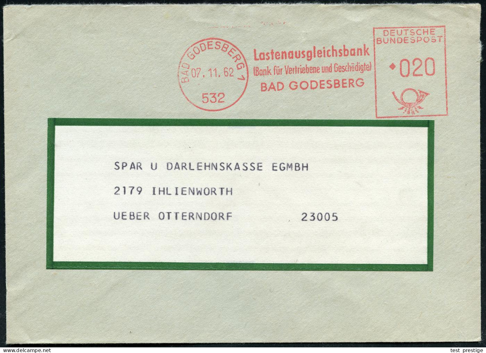 532 BAD GODESBERG 1/ Lastenausgleichsbank/ Bank Für Vertriebene U.Geschädigte.. 1962 (7.11.) AFS Francotyp Mit Orts-1K M - Refugiados