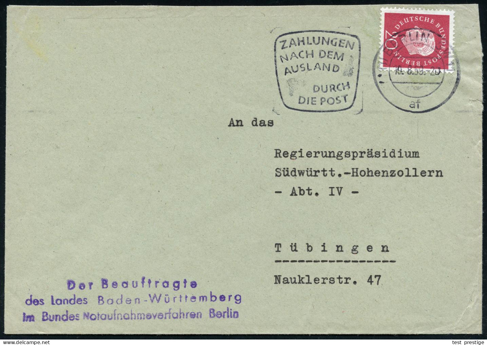 (1) BERLIN SW 11/ Af/ / ZAHLUNGEN/ NACH DEM/ AUSLAND/ DURCH/ DIE POST 1959 (29.10.) MWSt + Viol. 3L: Der Beauftragte/ De - Réfugiés