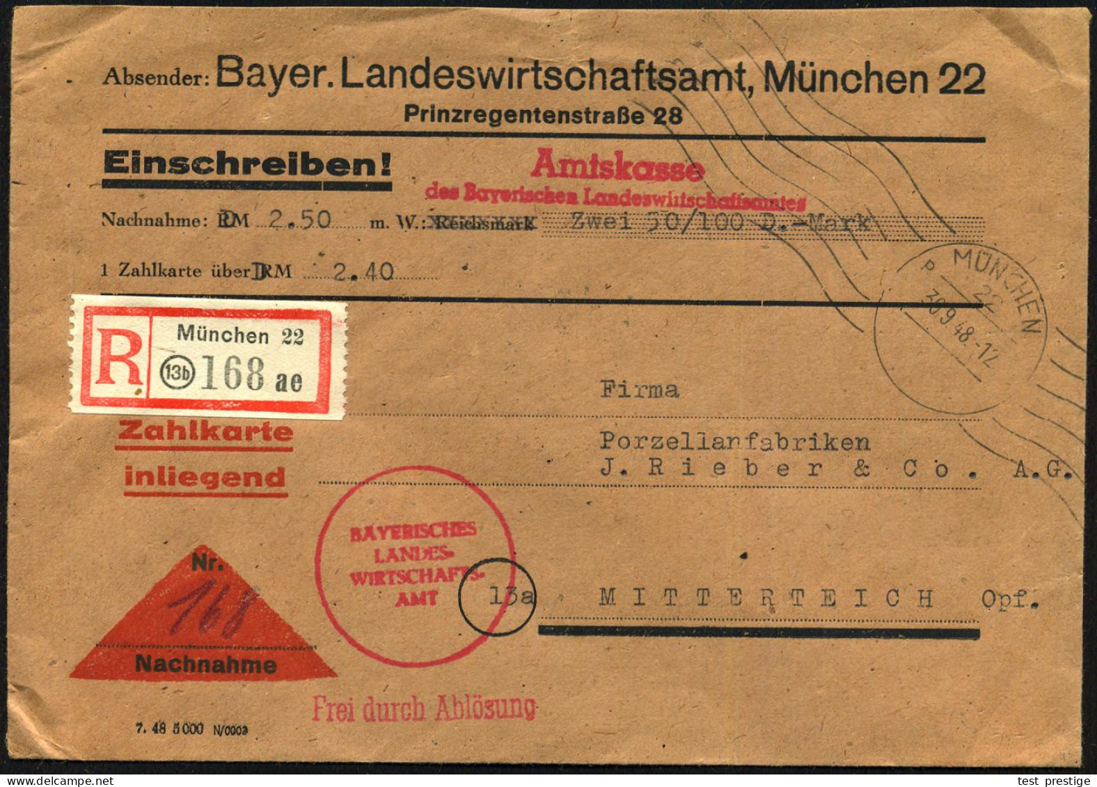 MÜNCHEN/ 22/ P 1948 (30.9.) Aptierter RollWellenSt = HAUPTSTADT DER BEWEGUNG Entfert + Roter HdN: BAYERISCHES/ LANDES-/W - Other & Unclassified