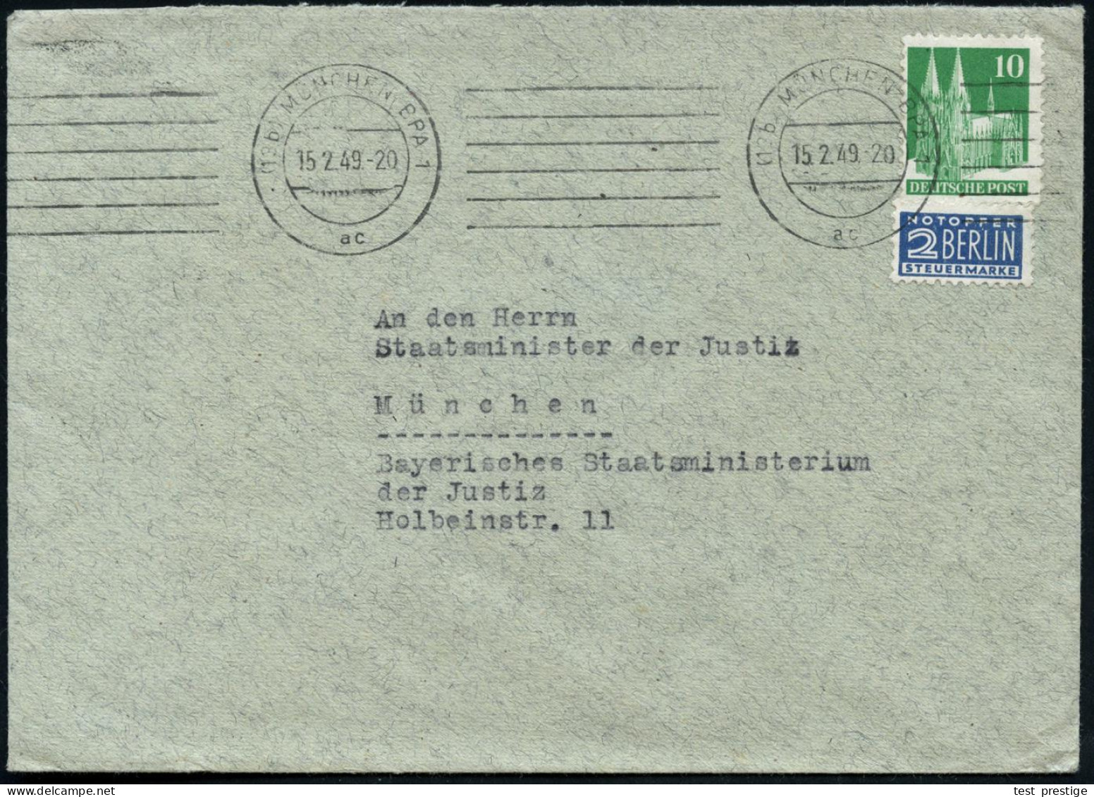 (13b) MÜNCHEN BPA 1/ Ac 1949 (15.2.) Band-Ma.St Auf Abgeordenetn-Bf.: BAYER. LANDTAG, ABGEORDNETER HANS KEESS.. = Schrif - Other & Unclassified