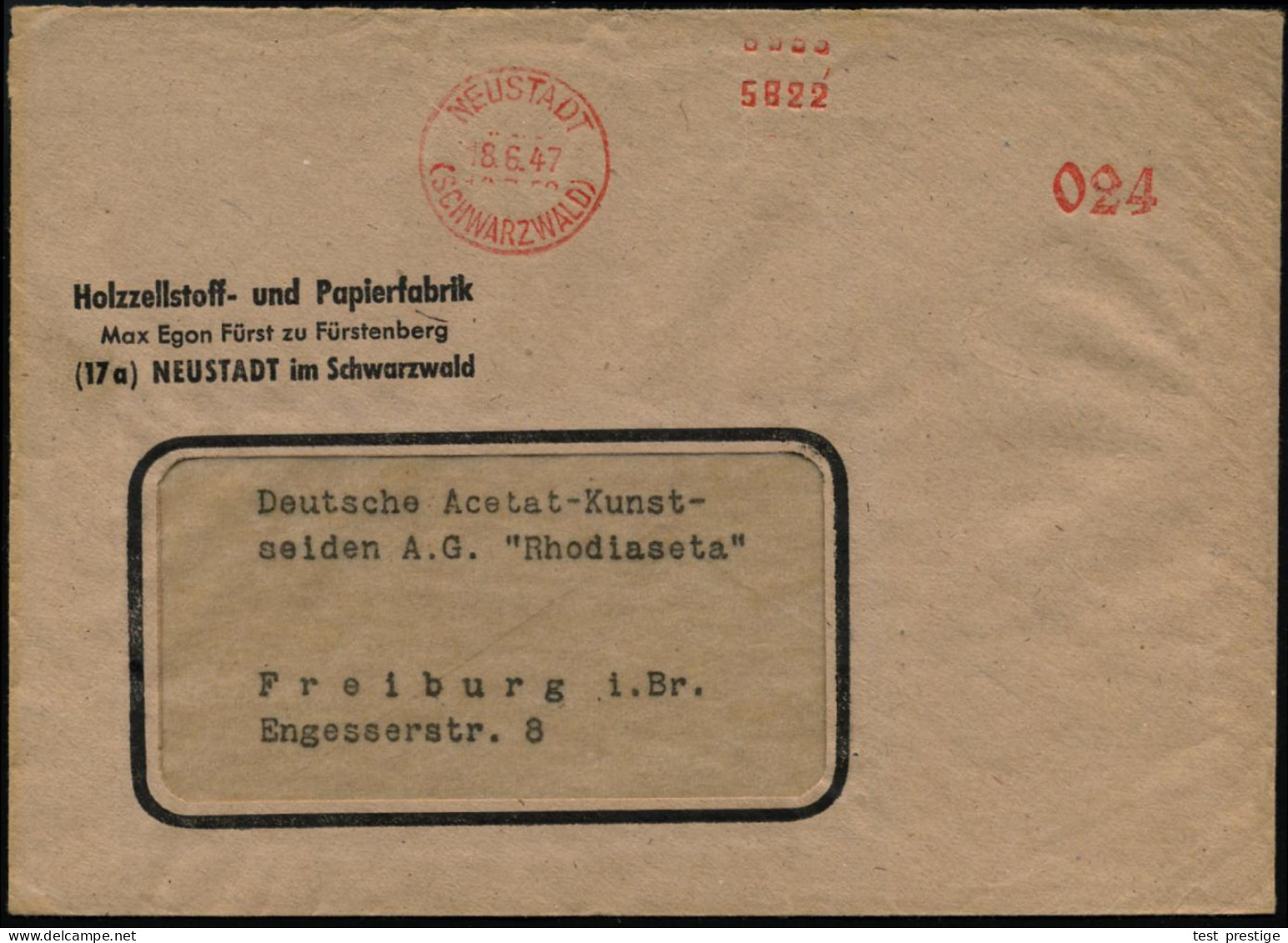 NEUSTADT/ (SCHWARZWALD) 1947 (8.6.) Aptierter AFS Francotyp = Wertrahmen U. Klischee Total Entfernt Klar Auf Firmen-Bf.: - Other & Unclassified