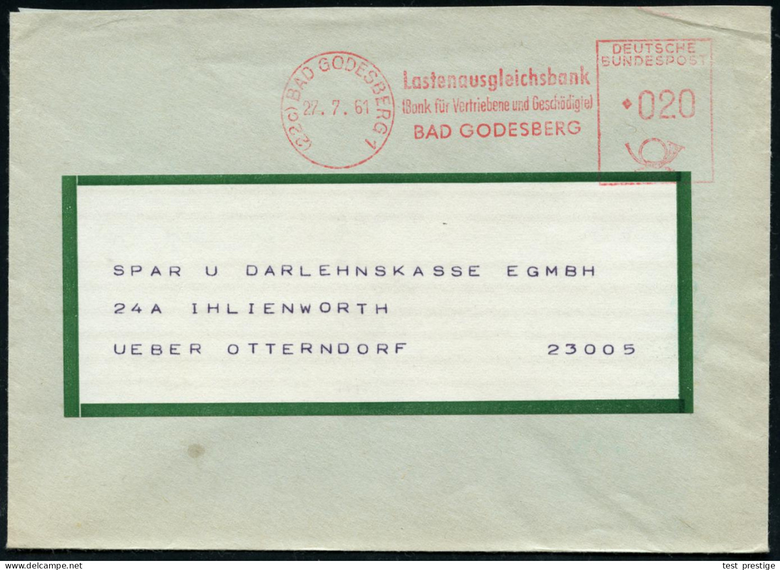 (22c) BAD GODESBERG 1/ Lastenausgleichsbank/ Bank Für Vertriebene U.Geschädigte.. 1961 (27.7.) AFS Francotyp , Rs. Abs.- - Other & Unclassified