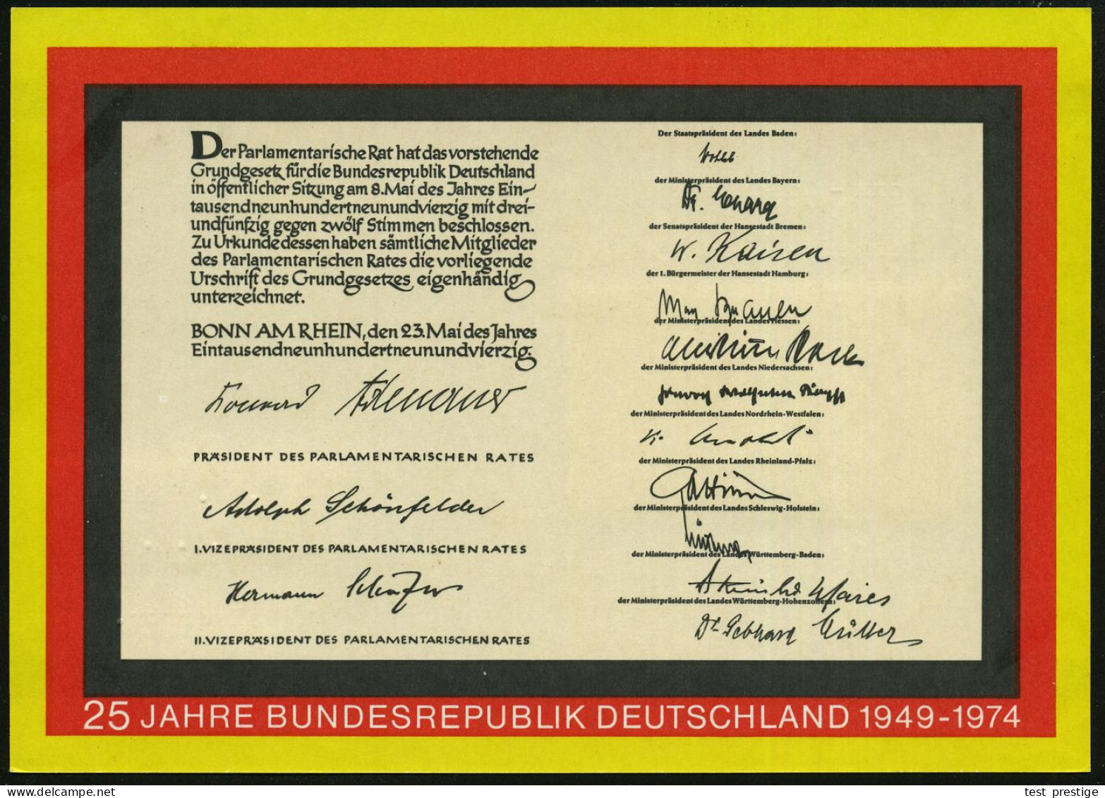 53 BONN 1/ 25 Jahre/ Deutscher Bundestag 1974 (7.9.) SSt (Bundesadler) + Motivgl. 40 Pf. "25 Jahre BRD" (Mi.807) Auf Son - Andere & Zonder Classificatie