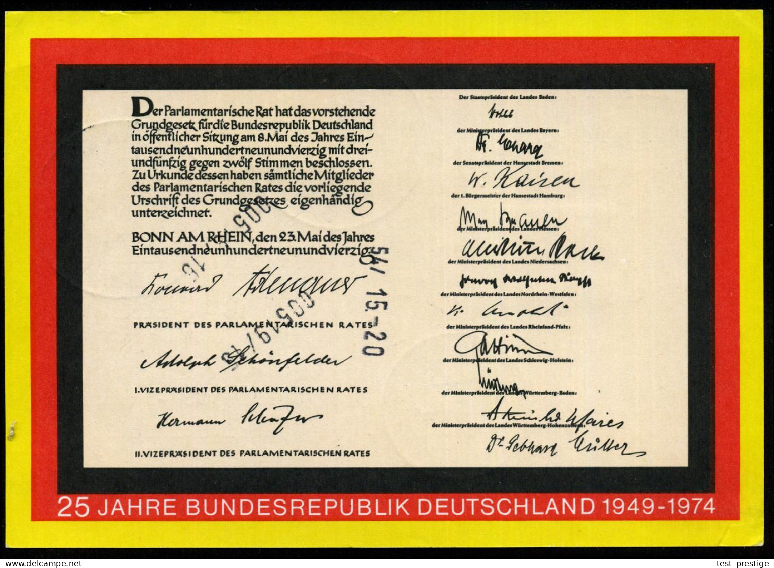 53 BONN 12/ BUNDES-HAUS 1974 (15.5.) HWSt = Hauspostamt Bundestag Ohne UB (Bundeshaus) 2x Klar Auf Sonder-P 30 Pf. "25 J - Other & Unclassified