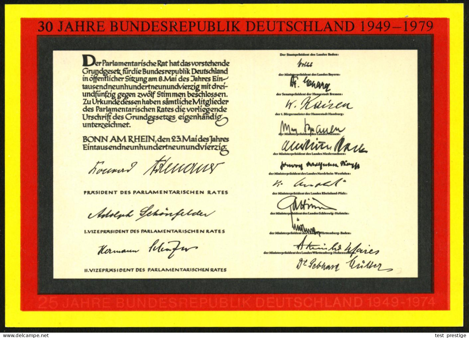 7000 STUTTGART 50/ 30 Jahre/ Grundgesetz.. 1979 (27.5.) SSt (Bundesadler) Auf Passender Sonder-P. 30 Pf. "30 JAHRE GRUND - Other & Unclassified