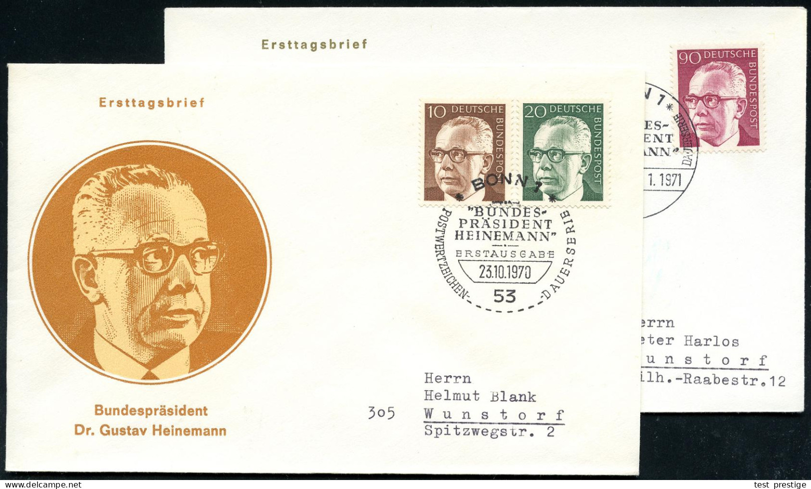 B.R.D. 1970/71 Gustav Heinemann, Kompl.Satz Auf 6 FDC-SU , Dabei Eil-, Eil-R- Bzw. 2 R-Bfe.!, Alle Mit ET-SSt.: 53 BONN  - Other & Unclassified