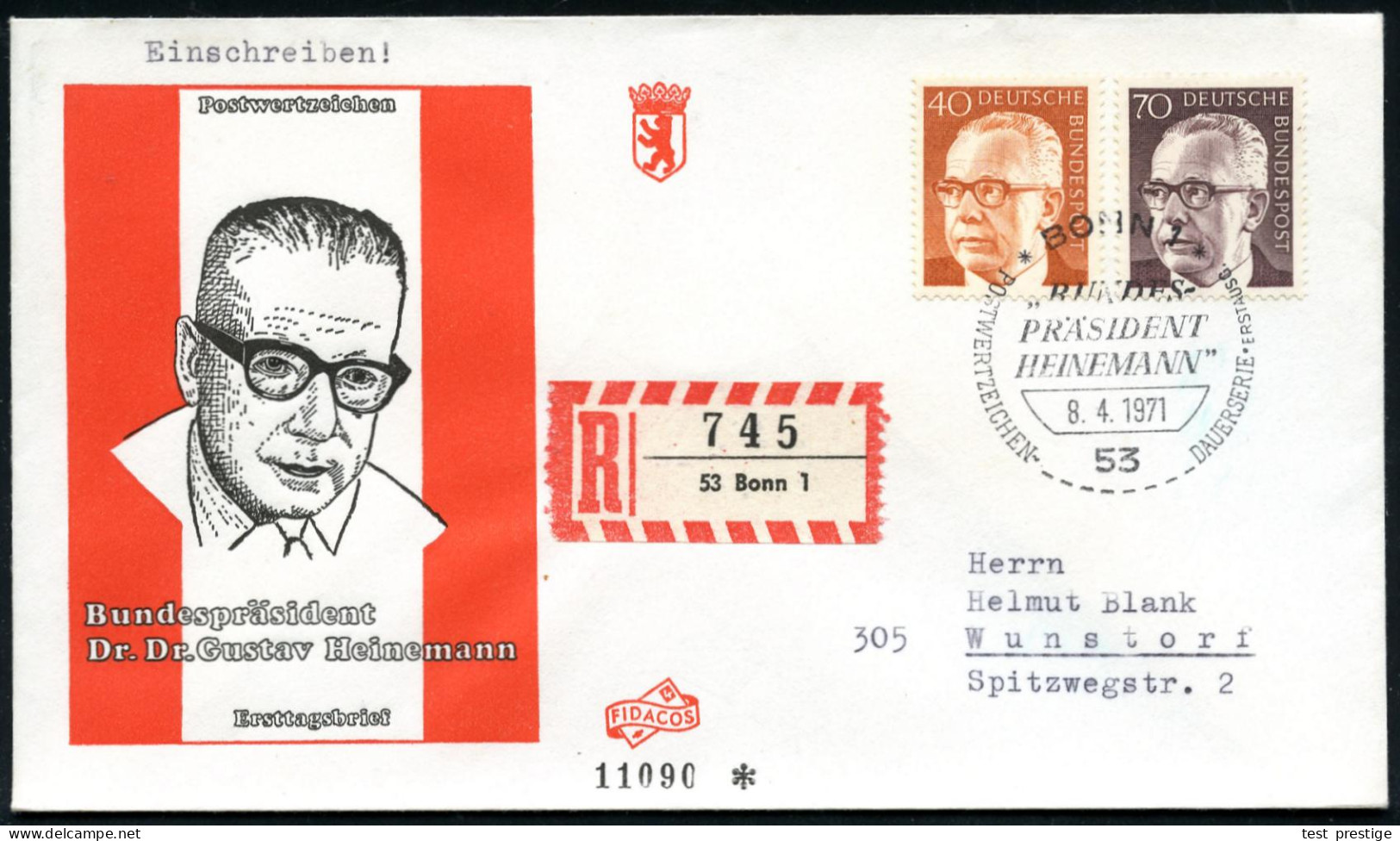 B.R.D. 1970/71 Gustav Heinemann, Kompl.Satz Auf 6 FDC-SU , Dabei Eil-, Eil-R- Bzw. 2 R-Bfe.!, Alle Mit ET-SSt.: 53 BONN  - Other & Unclassified