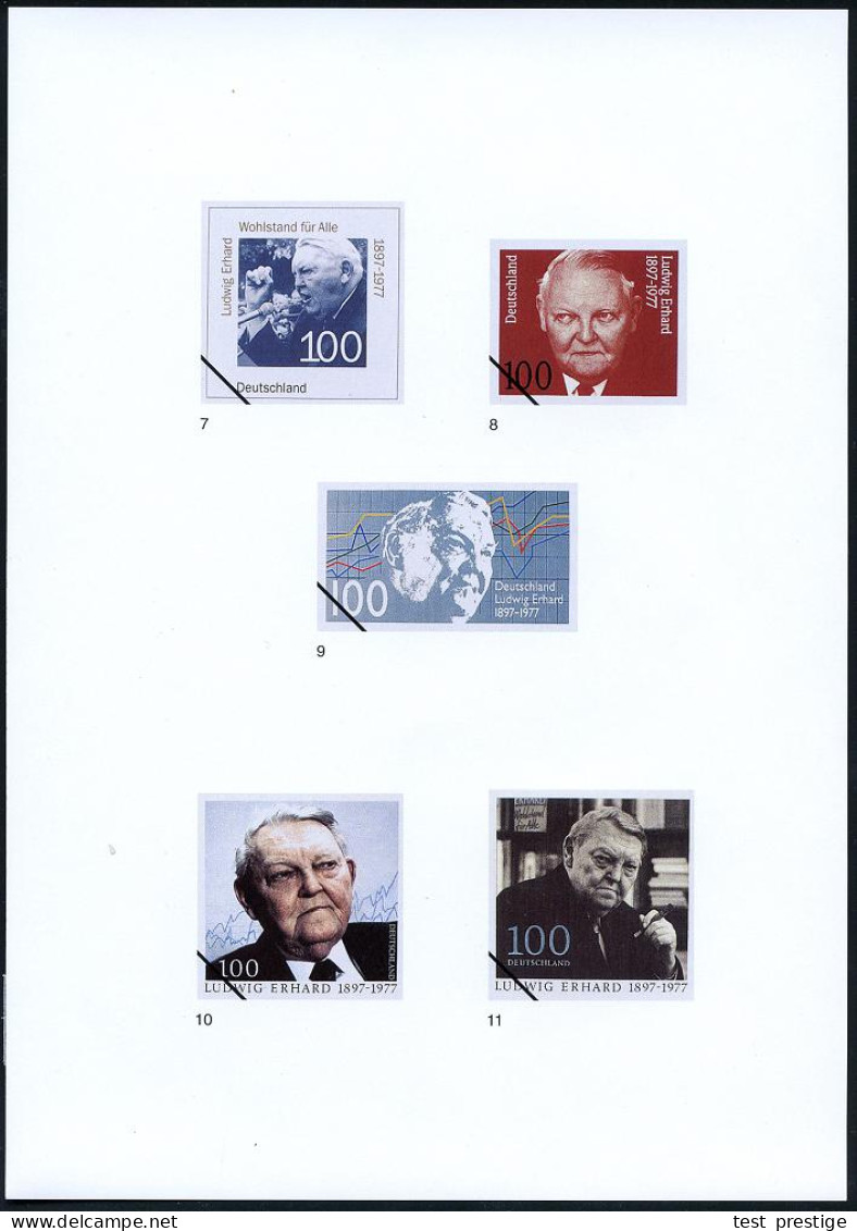 B.R.D. 1996 (Dez.) 100 Pf. "100. Geburtstag Ludw. Erhard", 21 Verschied. Color-Entwürfe D. Bundesdruckerei Auf 5 Entwurf - Otros & Sin Clasificación