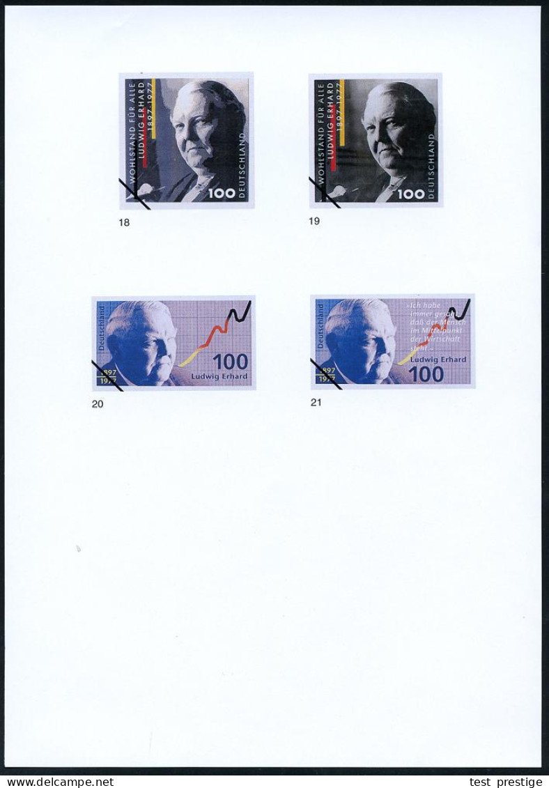 B.R.D. 1996 (Dez.) 100 Pf. "100. Geburtstag Ludw. Erhard", 21 Verschied. Color-Entwürfe D. Bundesdruckerei Auf 5 Entwurf - Autres & Non Classés