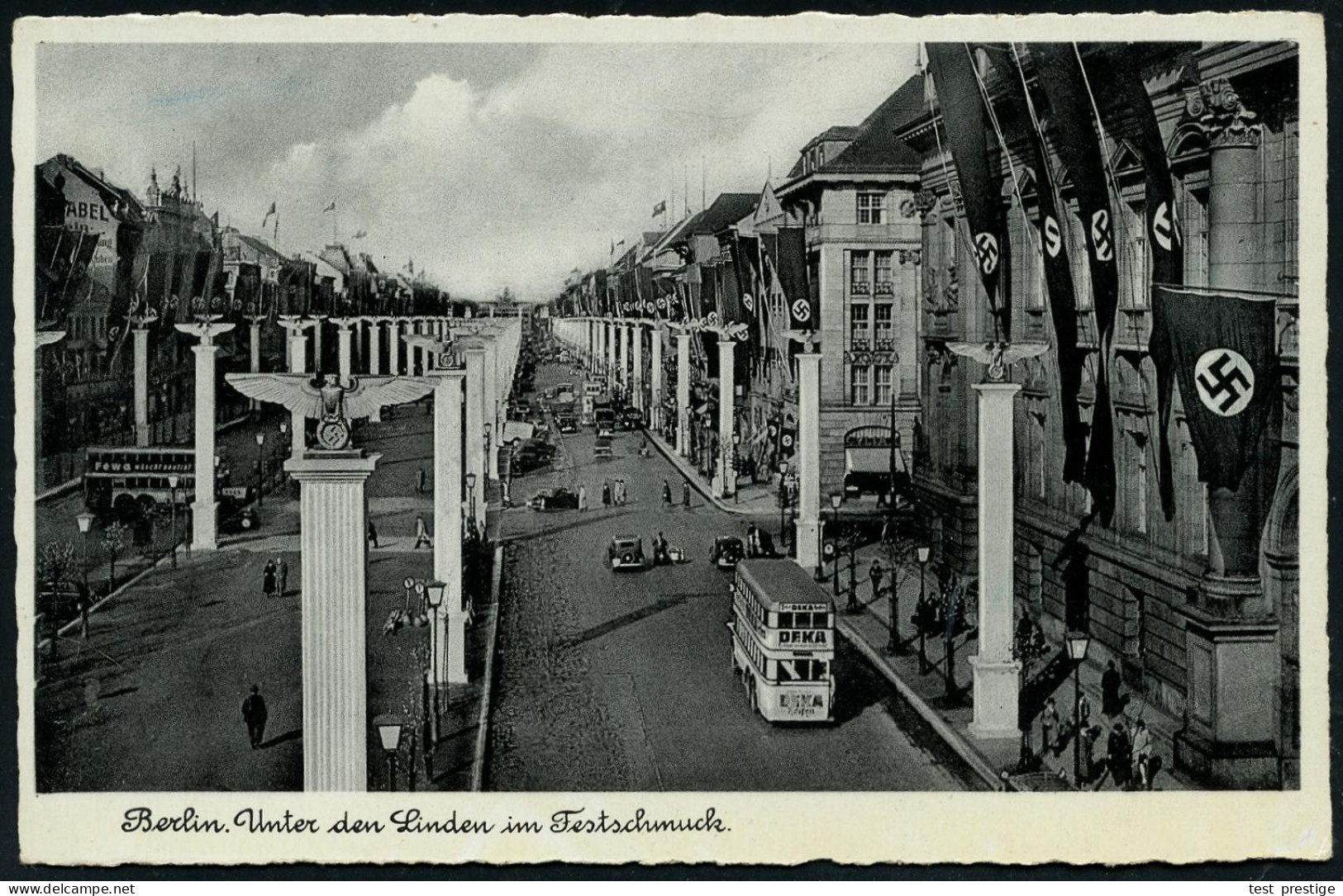 Berlin-Mitte 1937 S/w.-Foto-Ak.: Berlin, Unter Den Linden Im Festschmuck (Hakenkreuzflaggen. Säulen Mit Hakenkreuz-Adler - Otros & Sin Clasificación