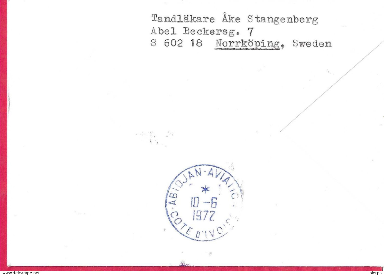 SVERIGE - FIRST FLIGHT SAS FROM STOCKHOLM TO ABIDJAN *9.6.1972* ON OFFICIAL COVER - Lettres & Documents