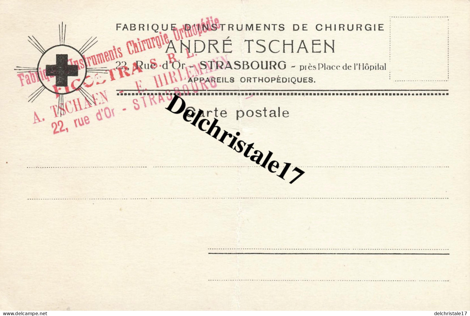 67 0102 STRASBOURG BAS-RHIN FABRIQUE D'INSTRUMENTS DE CHIRURGIE A. TSCHAEN - E. HIRLEMANN 22 RUE D'OR - Unclassified